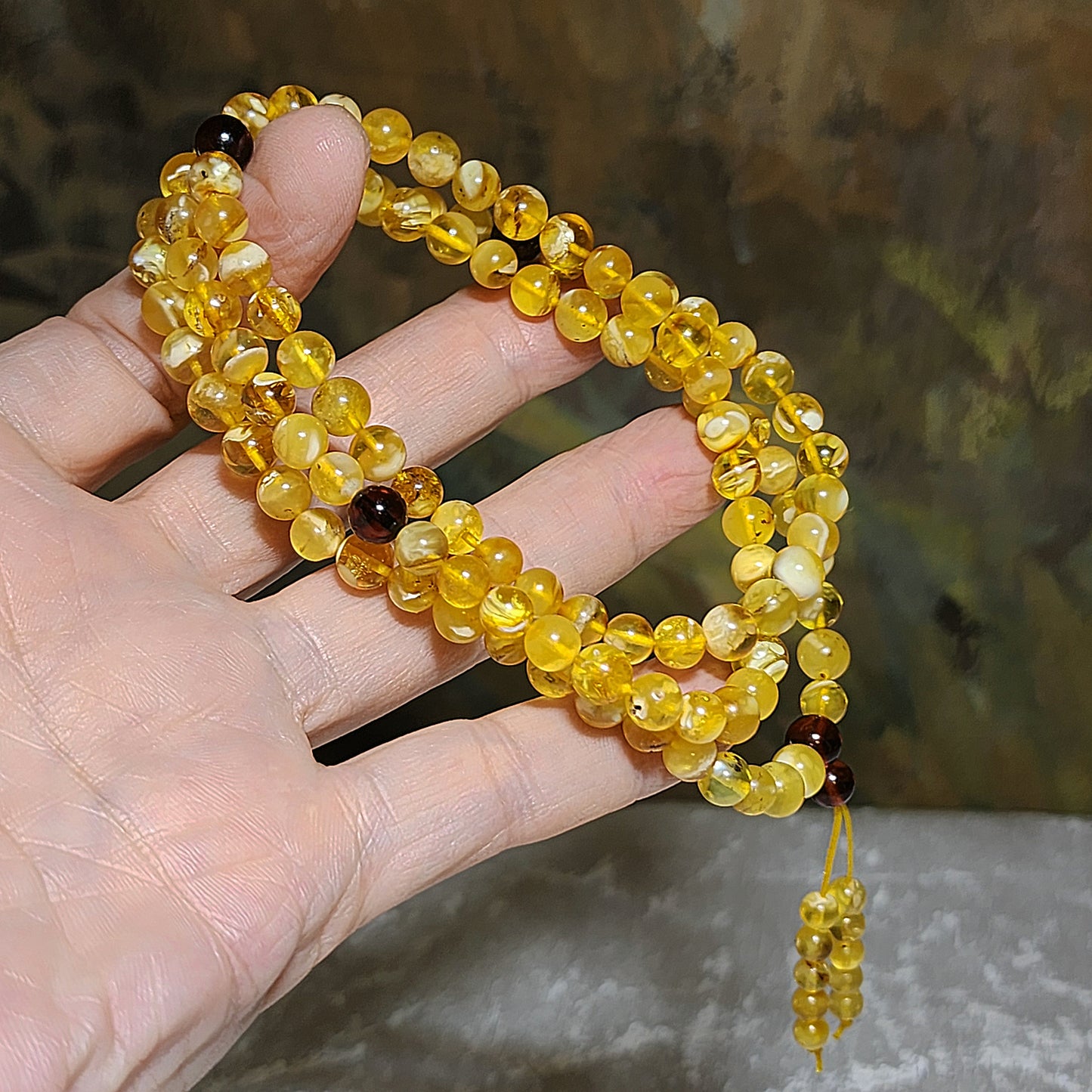 6mm+ Premium Butterscotch Amber golden yellow with natural inclusions 108 mala necklace 优质蜜蜡金黄带天然内含物108念珠项链