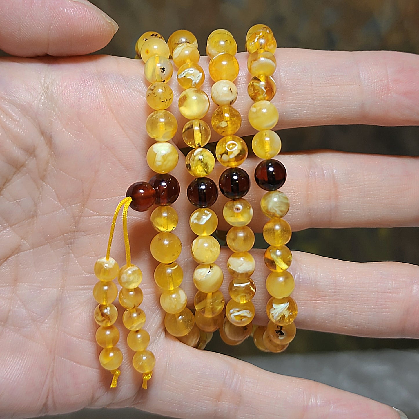 6mm+ Premium Butterscotch Amber golden yellow with natural inclusions 108 mala necklace 优质蜜蜡金黄带天然内含物108念珠项链