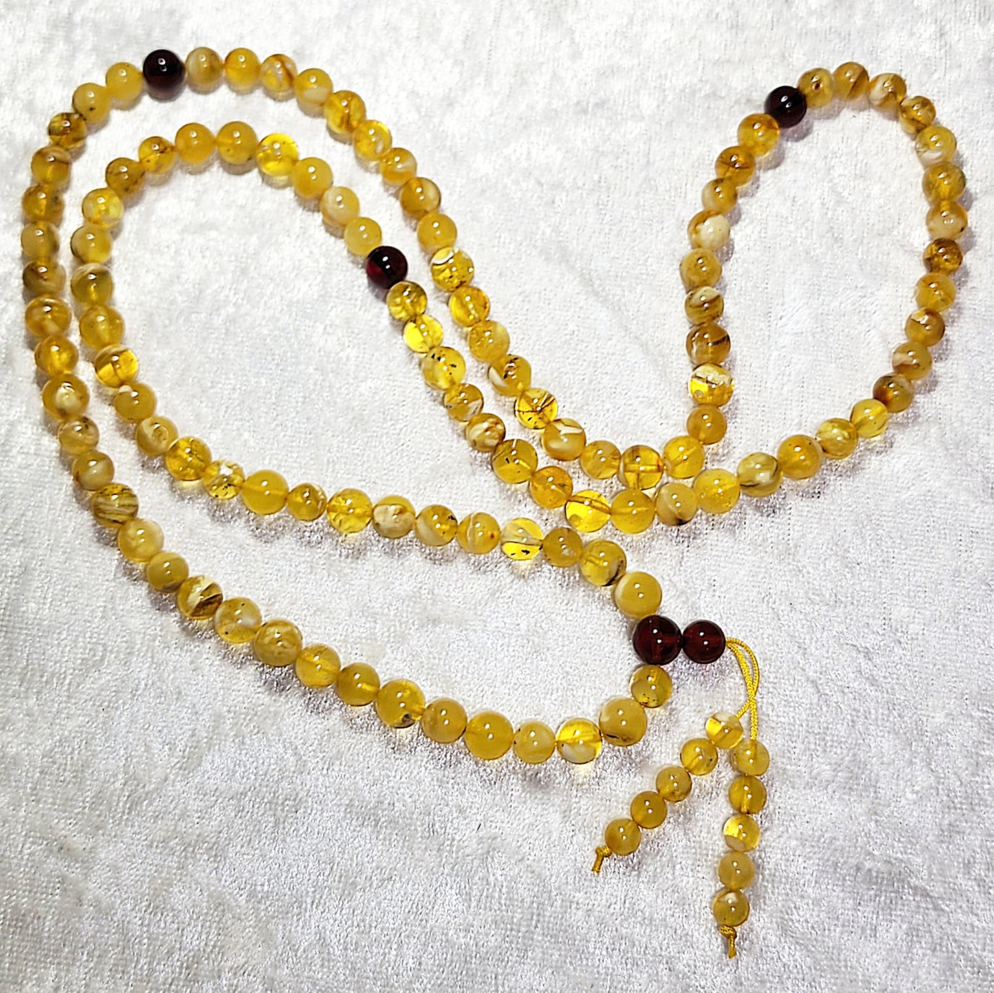 6mm+ Premium Butterscotch Amber golden yellow with natural inclusions 108 mala necklace 优质蜜蜡金黄带天然内含物108念珠项链