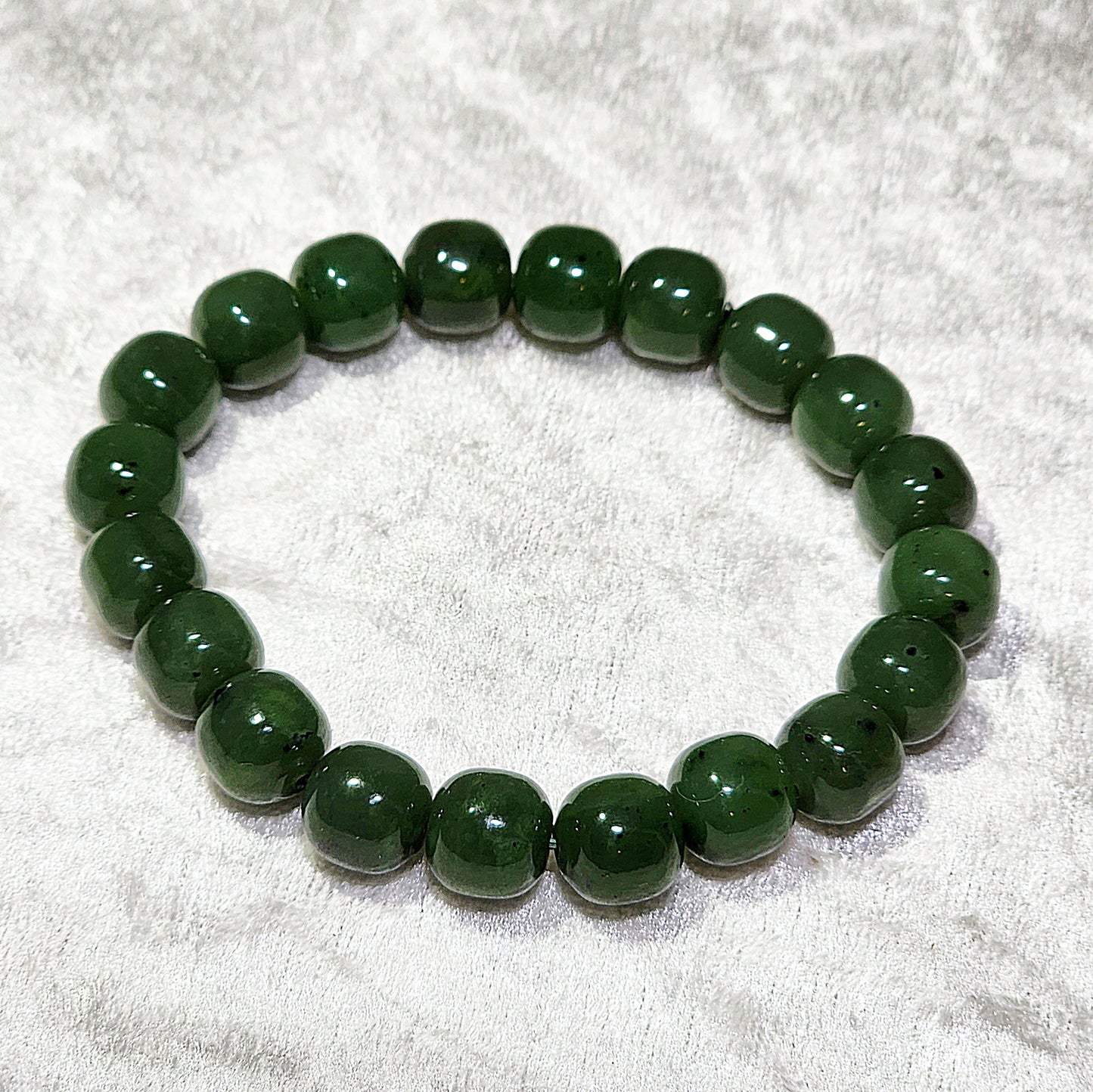10mm Nephrite green traditional old style beads Jade bracelet (with certificate) 和田玉碧绿老型珠手链(带证书) #7