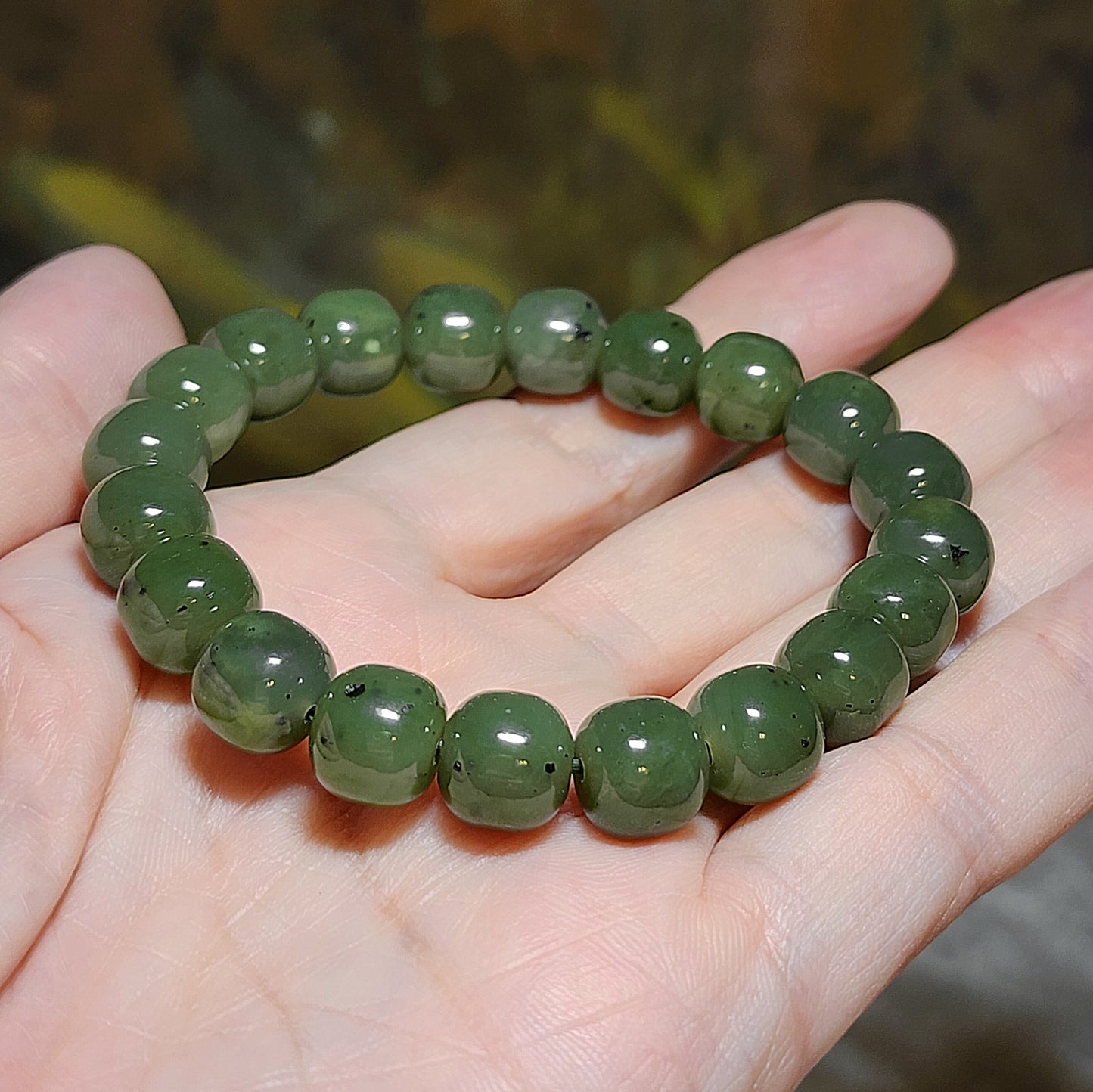 10mm Nephrite green traditional old style beads Jade bracelet (with certificate) 和田玉碧绿老型珠手链(带证书) #7