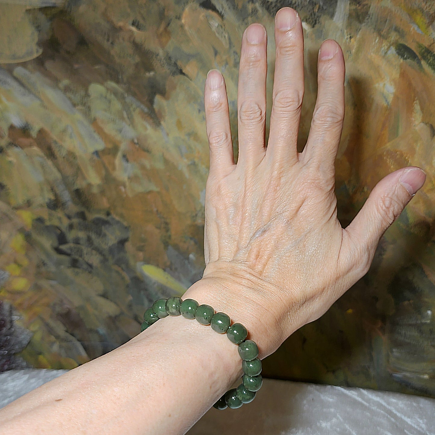 10mm Nephrite green traditional old style beads Jade bracelet (with certificate) 和田玉碧绿老型珠手链(带证书) #7