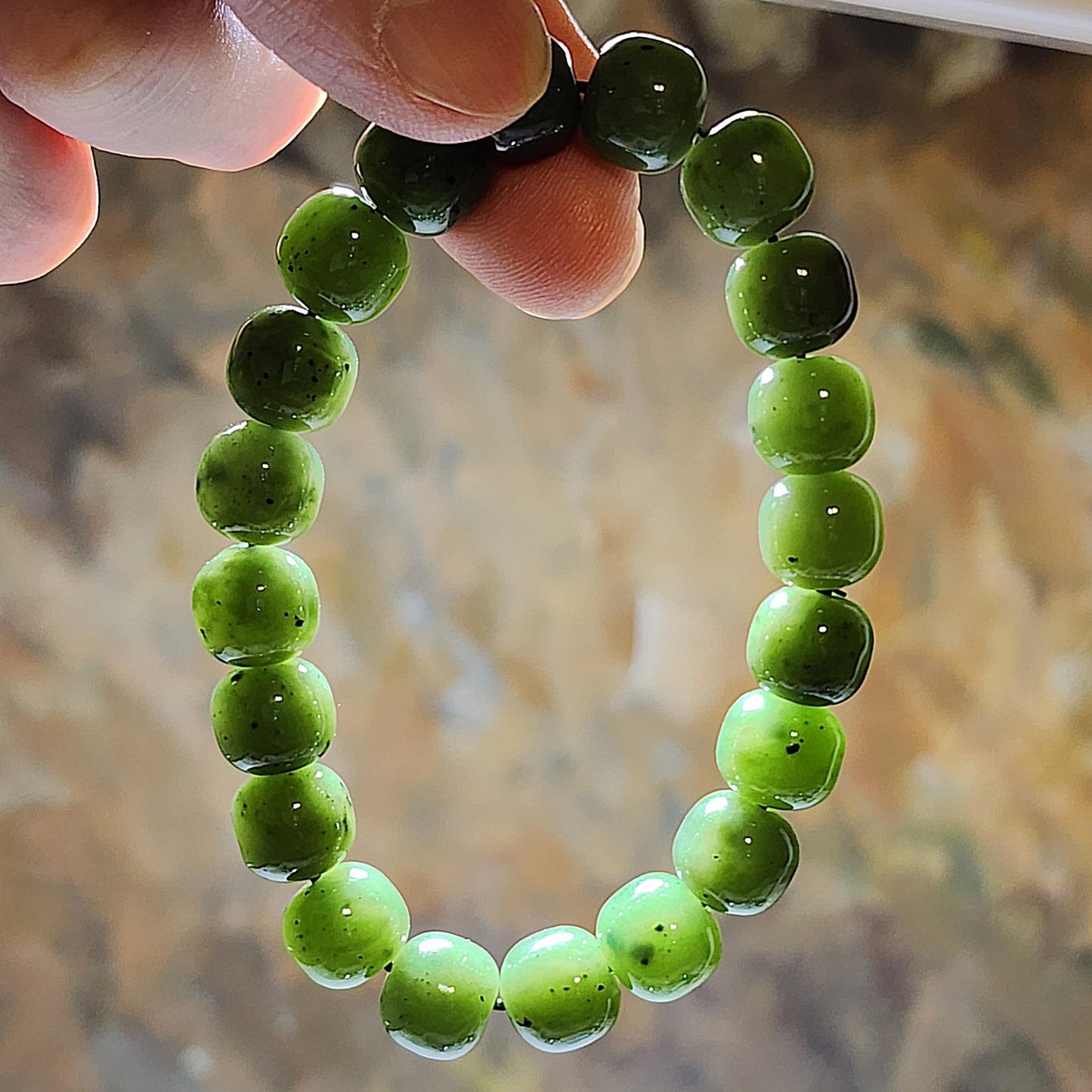 10mm Nephrite green traditional old style beads Jade bracelet (with certificate) 和田玉碧绿老型珠手链(带证书) #7