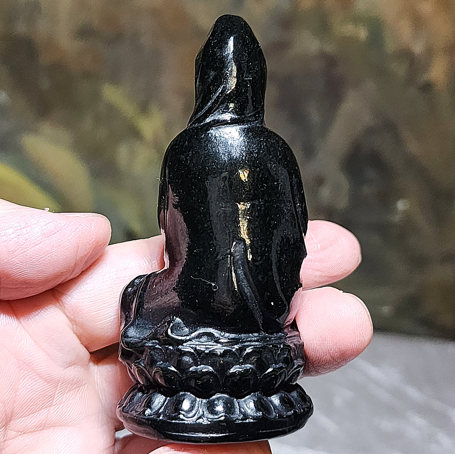 Premium Nephrite deep ink green 3 dimensional Ruyi Guan Yin statue home/office decor display (with certificate) 精品和田玉塔青立体如意观音小摆件(带证书)