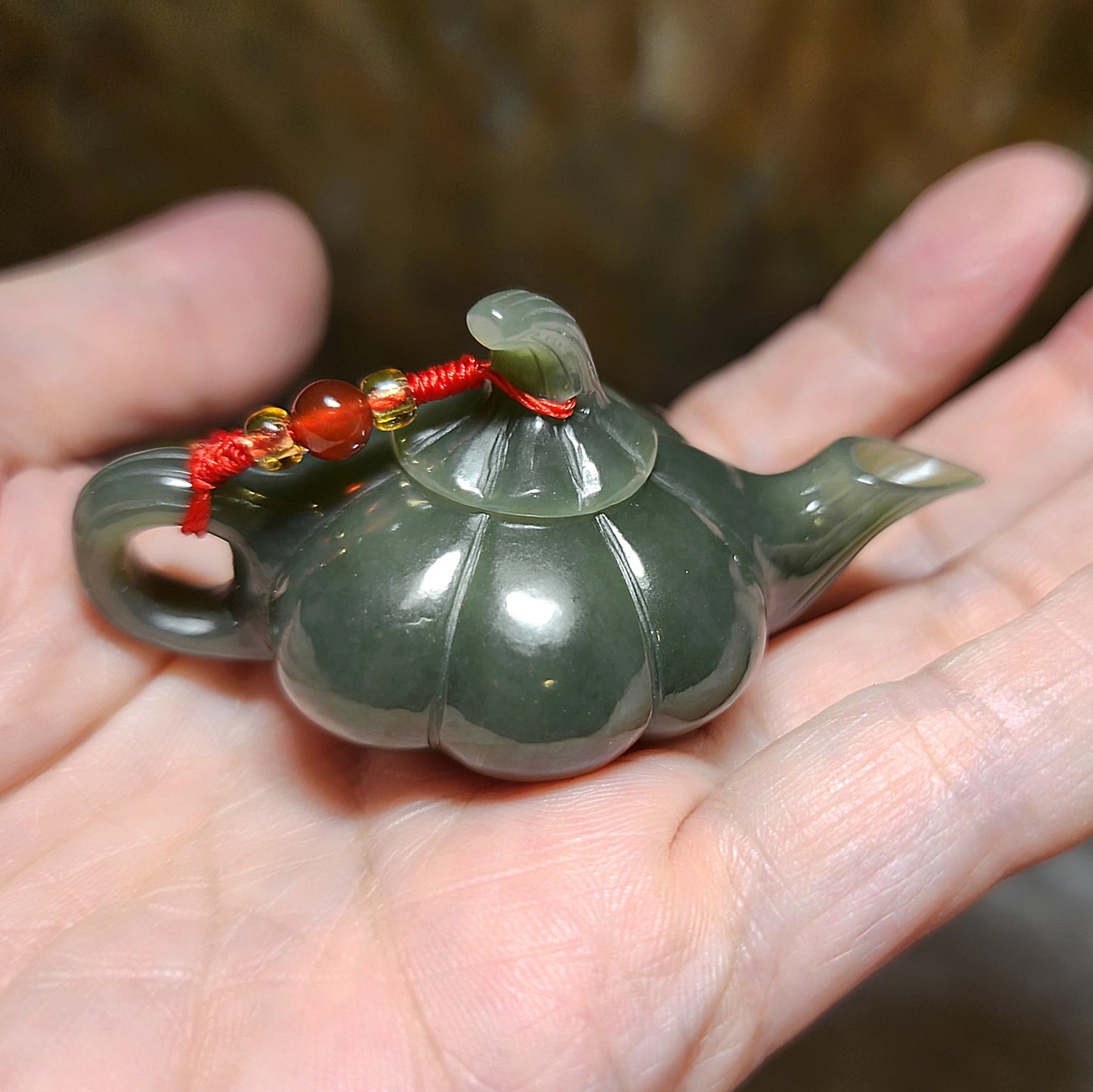 Premium Nephrite light green blue hue handmade "Winning Every Game" Lucky Charm handheld (with certificate) 精品和田玉且末蓝调手工"把把胡"小茶壶(帶证书)