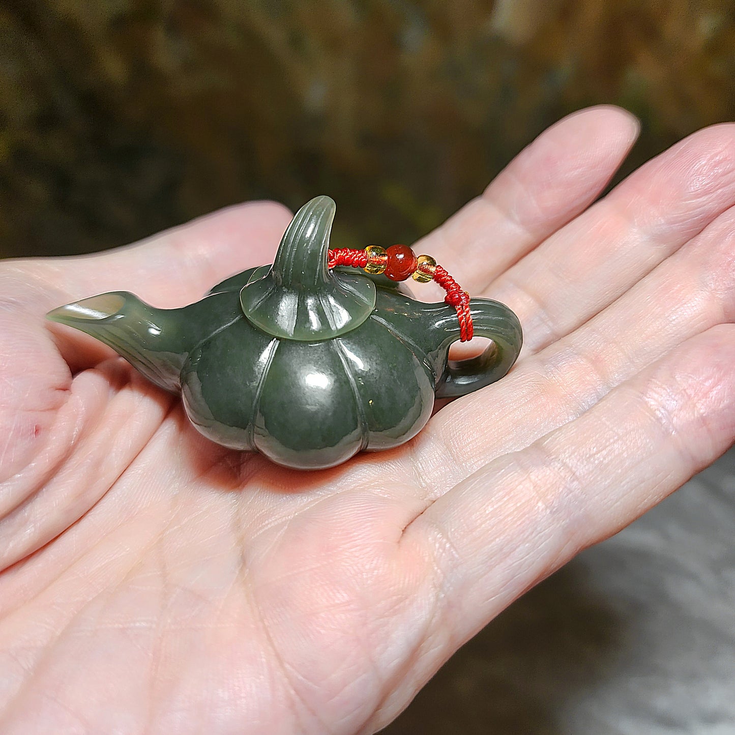 Premium Nephrite light green blue hue handmade "Winning Every Game" Lucky Charm handheld (with certificate) 精品和田玉且末蓝调手工"把把胡"小茶壶(帶证书)