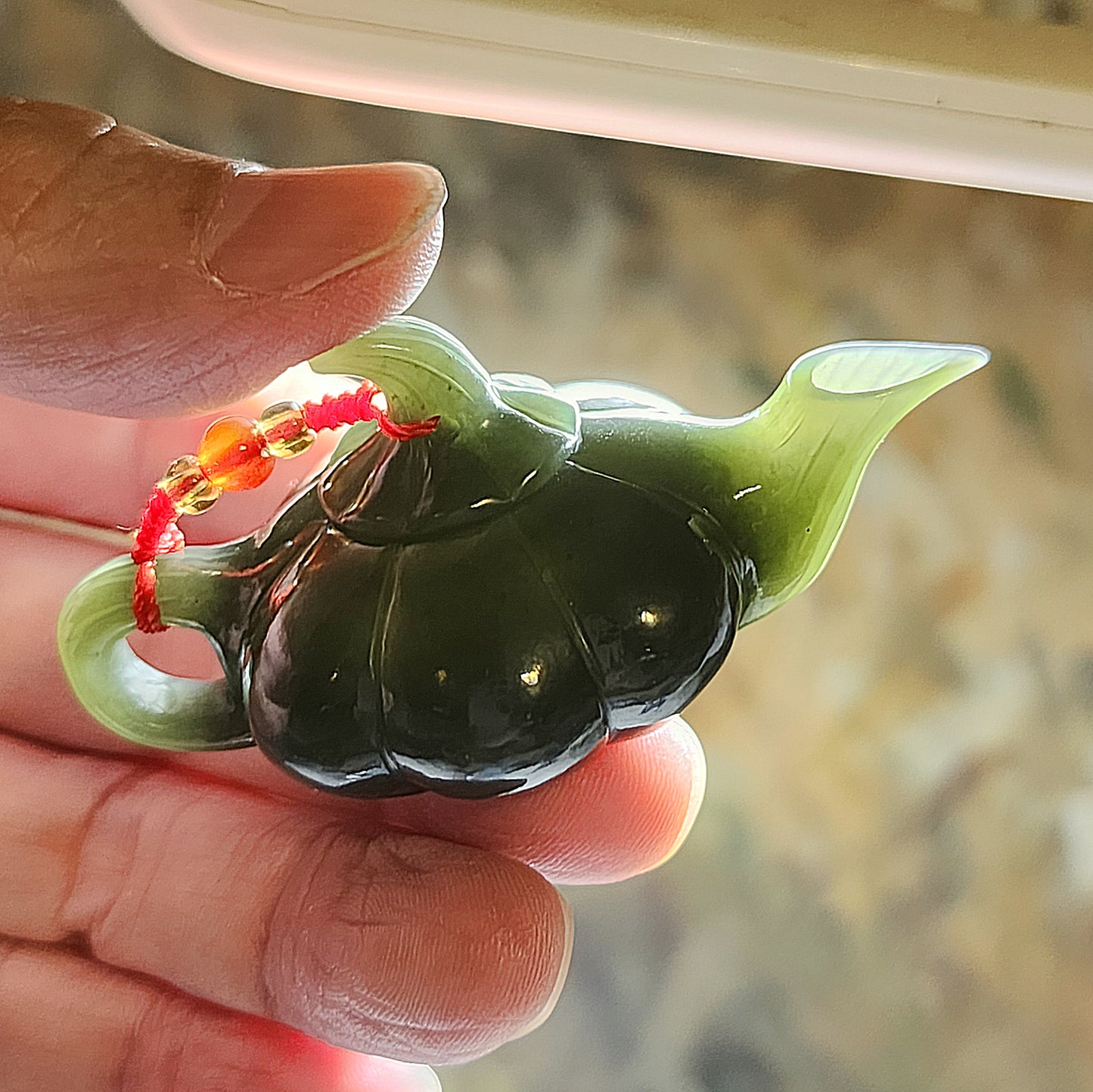 Premium Nephrite light green blue hue handmade "Winning Every Game" Lucky Charm handheld (with certificate) 精品和田玉且末蓝调手工"把把胡"小茶壶(帶证书)