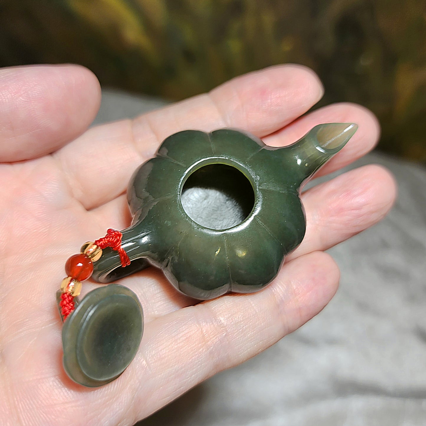 Premium Nephrite light green blue hue handmade "Winning Every Game" Lucky Charm handheld (with certificate) 精品和田玉且末蓝调手工"把把胡"小茶壶(帶证书)