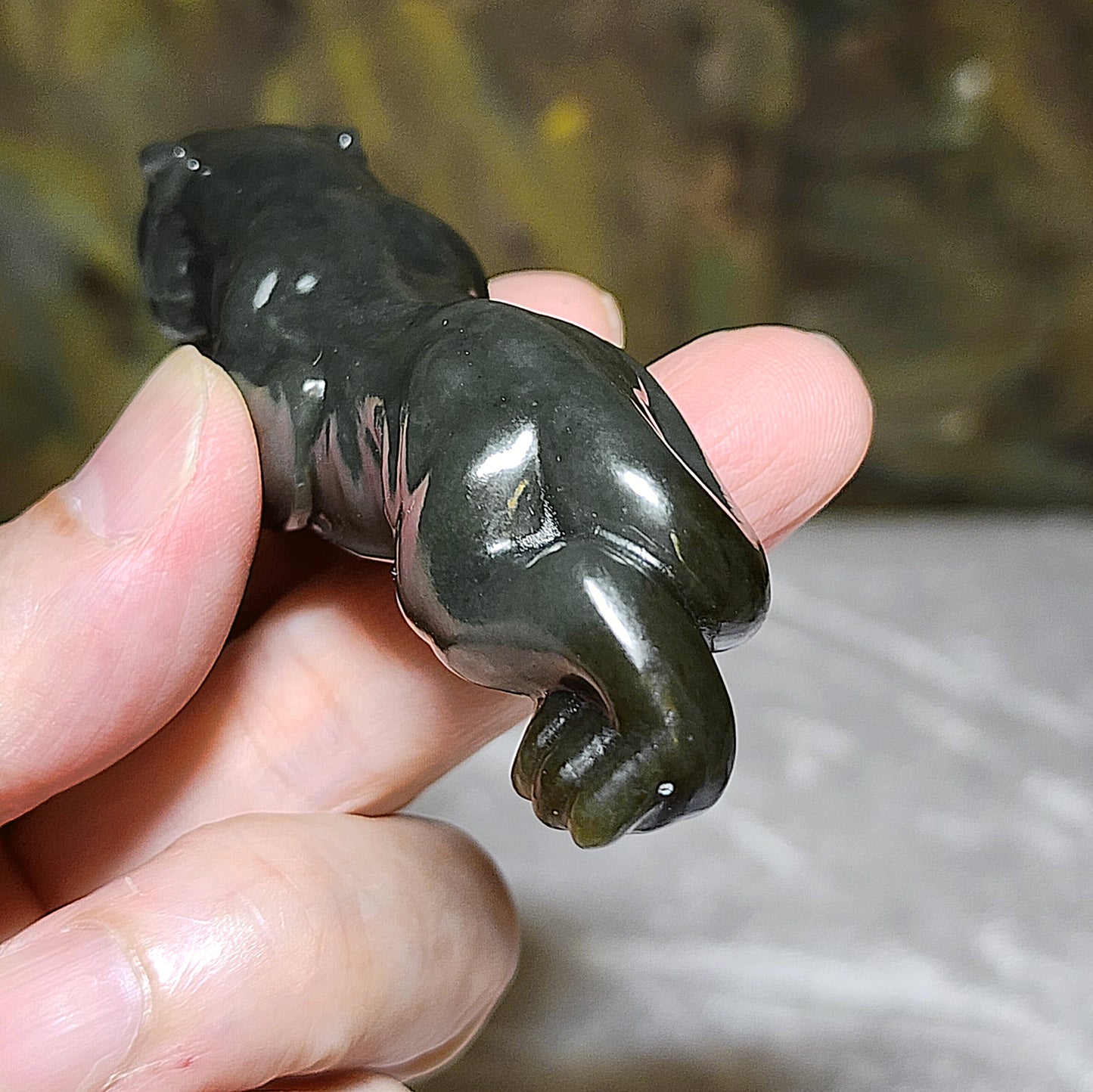 Premium Nephrite caramel brown green with blue hue 3 dimensional Mighty Tiger handheld (with certificate) 优质和田玉且末蓝糖青白立体猛虎手把(带证书)