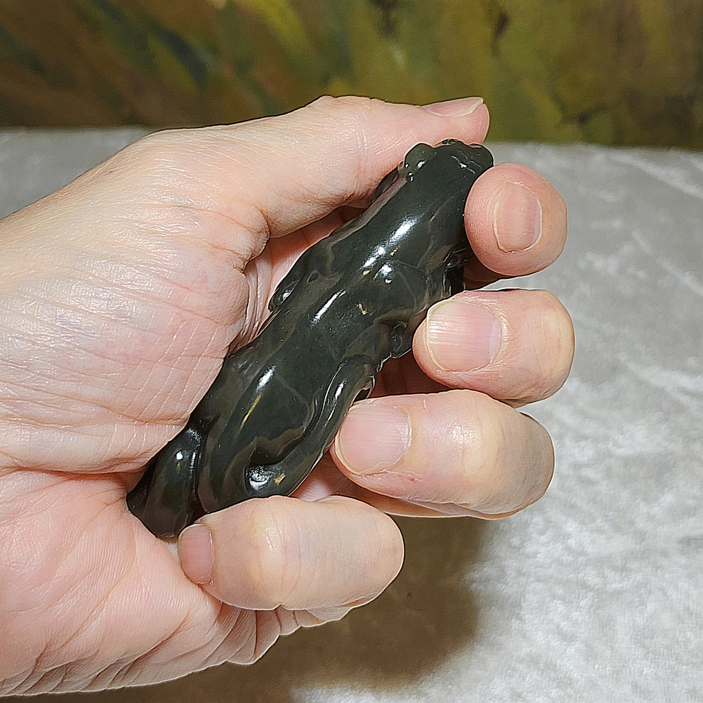 Premium Nephrite caramel brown green with blue hue 3 dimensional Mighty Tiger handheld (with certificate) 优质和田玉且末蓝糖青白立体猛虎手把(带证书)