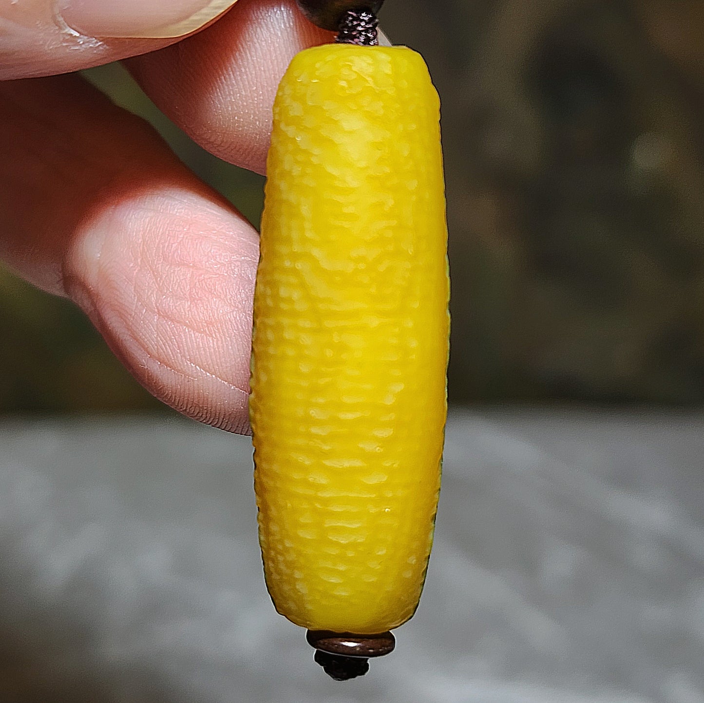 39.5mm Premium Gobi Desert natural raw "Tendons" Agate "Abundant Wealth" (natural colors resemble to Sweet Corn) 3 Eyes Dzi pendant 戈壁沙漠筋脉石天然原石"金玉滿堂"三眼天珠吊坠