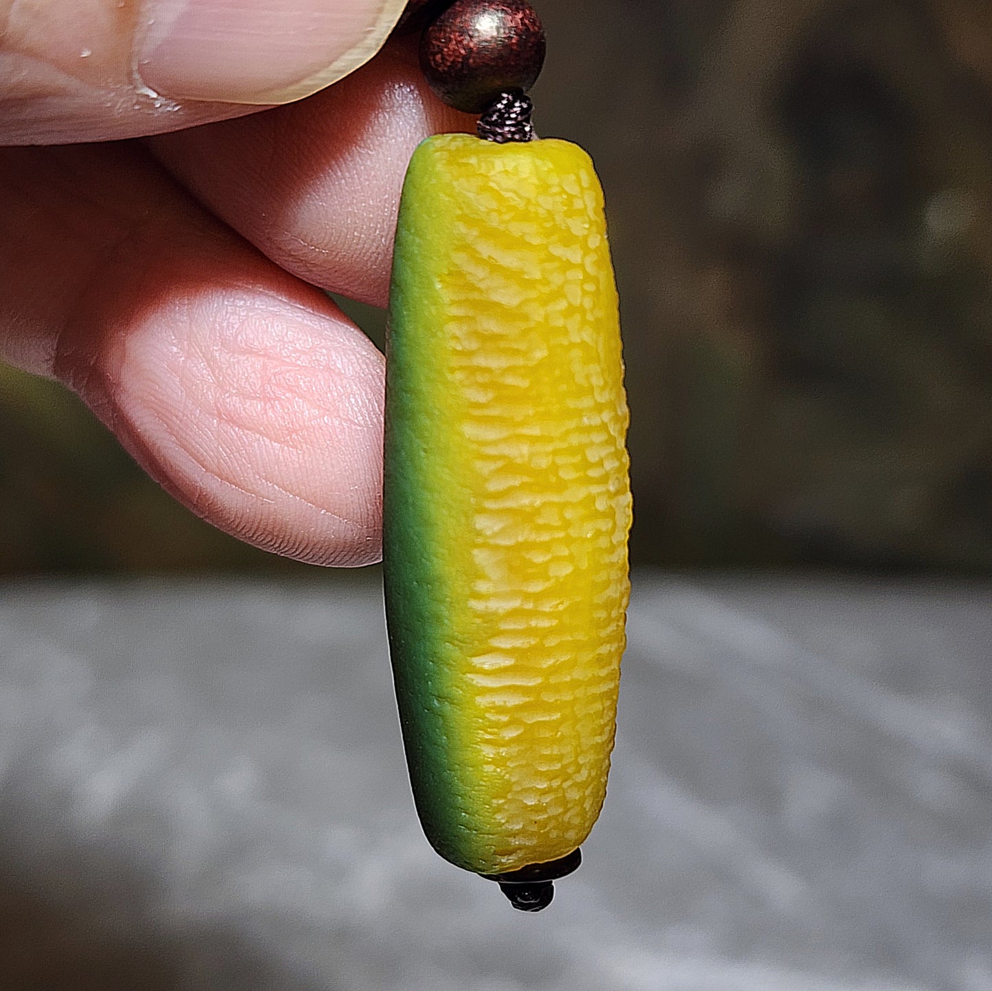 39.5mm Premium Gobi Desert natural raw "Tendons" Agate "Abundant Wealth" (natural colors resemble to Sweet Corn) 3 Eyes Dzi pendant 戈壁沙漠筋脉石天然原石"金玉滿堂"三眼天珠吊坠