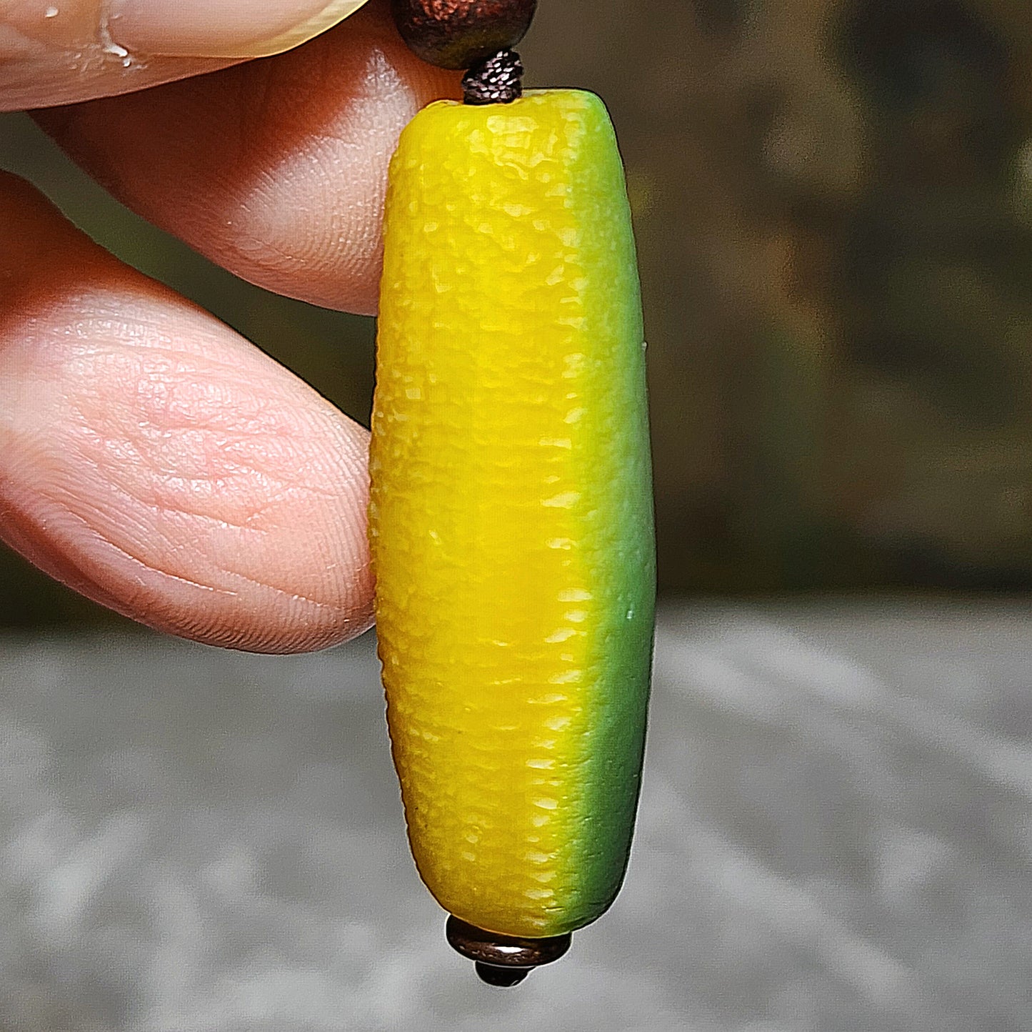 39.5mm Premium Gobi Desert natural raw "Tendons" Agate "Abundant Wealth" (natural colors resemble to Sweet Corn) 3 Eyes Dzi pendant 戈壁沙漠筋脉石天然原石"金玉滿堂"三眼天珠吊坠