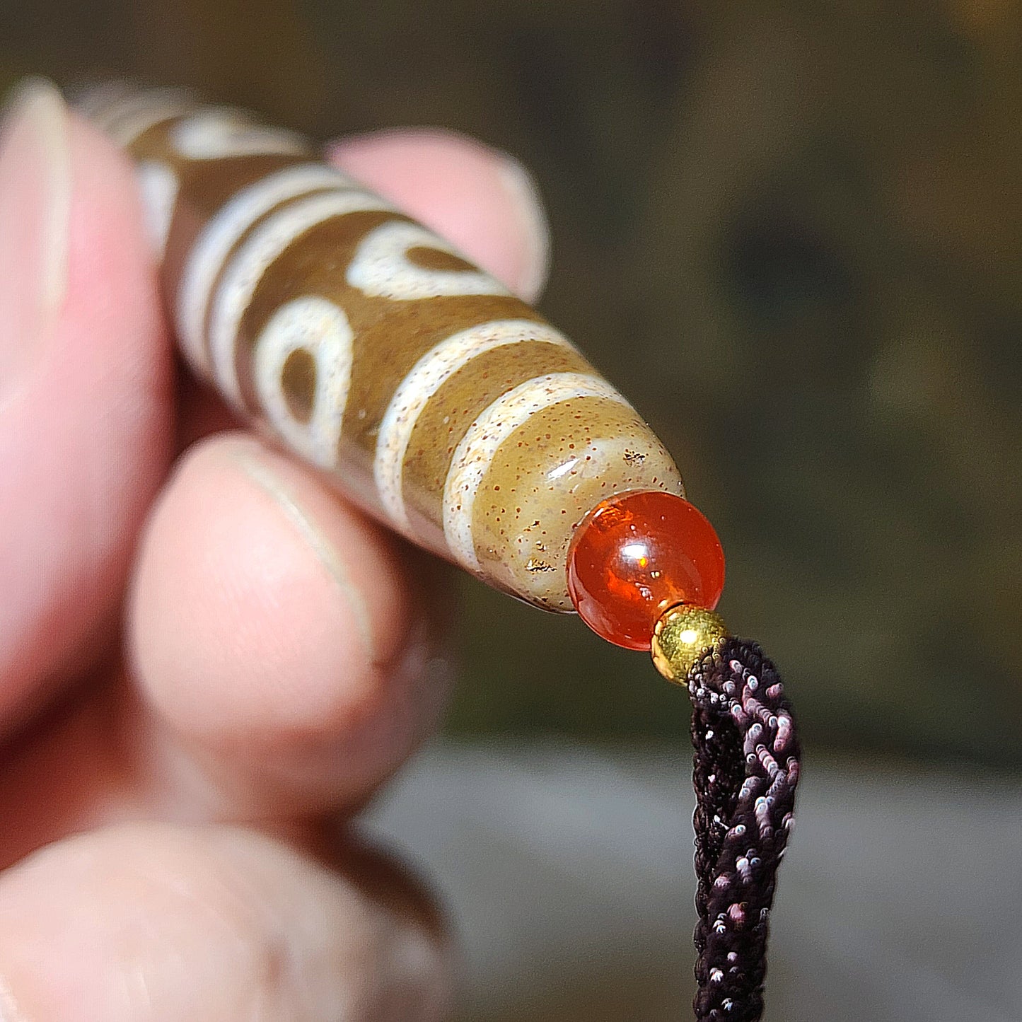 57.3mm Premium Tibetan Xang Xung (Zhang Zhung) 8 Eyes Dzi with lots of fine red spots pendant (with certificate) 精品藏传老料象雄满细朱砂八眼天珠吊坠(带证书)