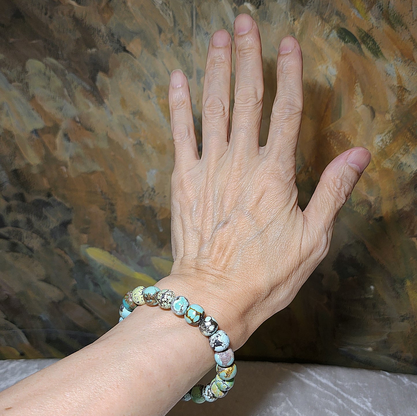 10mm+ Natural untreated Hubei Turquoise tangsancai traditional old style beads bracelet 天然原矿湖北松石唐三彩老型珠手链