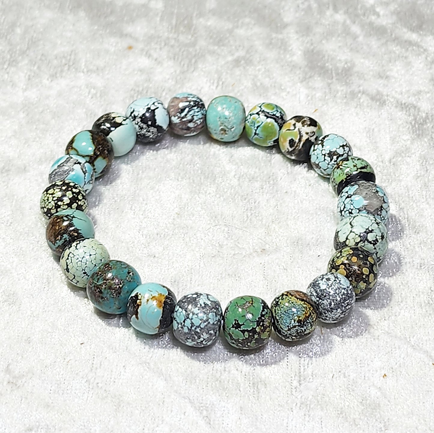 10mm+ Natural untreated Hubei Turquoise tangsancai traditional old style beads bracelet 天然原矿湖北松石唐三彩老型珠手链