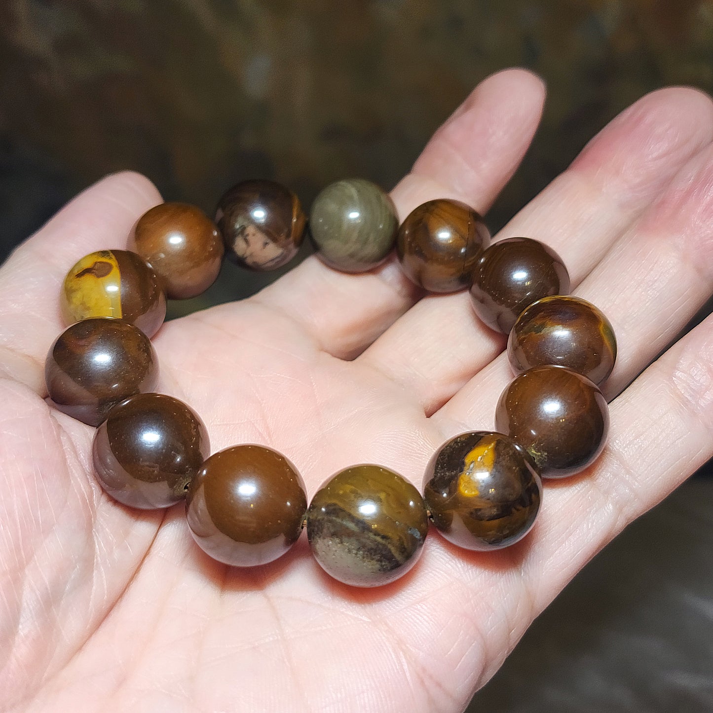 Gegegems Collection 16mm Premium Petrified Wood with vaious inclusions bracelet 精品大尺寸木化石手链