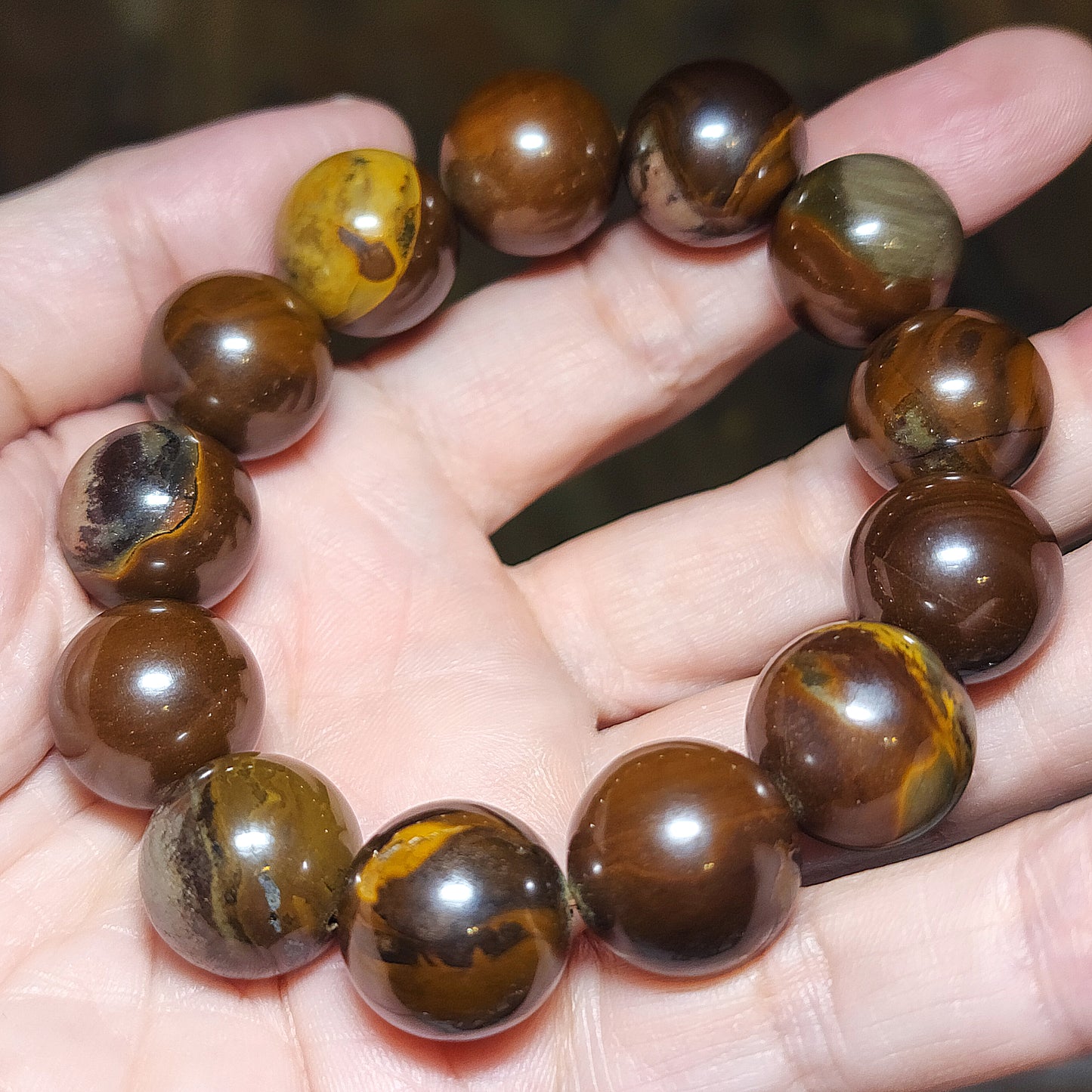 Gegegems Collection 16mm Premium Petrified Wood with vaious inclusions bracelet 精品大尺寸木化石手链