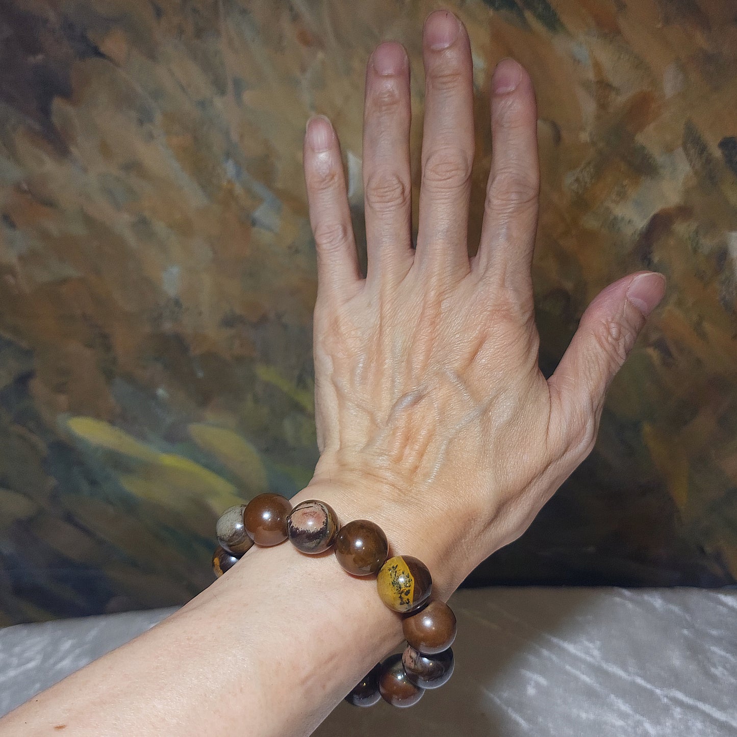 Gegegems Collection 16mm Premium Petrified Wood with vaious inclusions bracelet 精品大尺寸木化石手链