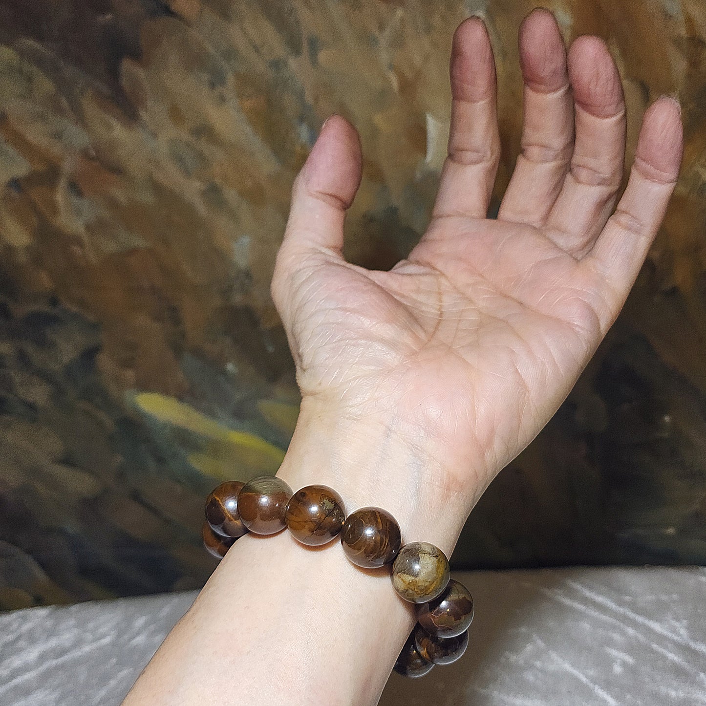 Gegegems Collection 16mm Premium Petrified Wood with vaious inclusions bracelet 精品大尺寸木化石手链