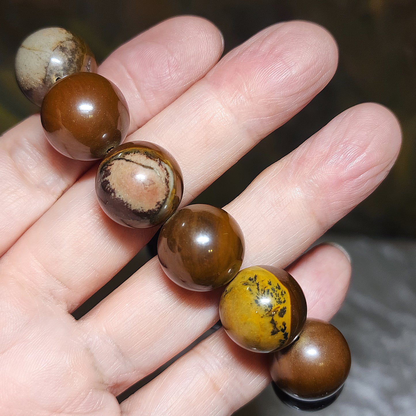 Gegegems Collection 16mm Premium Petrified Wood with vaious inclusions bracelet 精品大尺寸木化石手链
