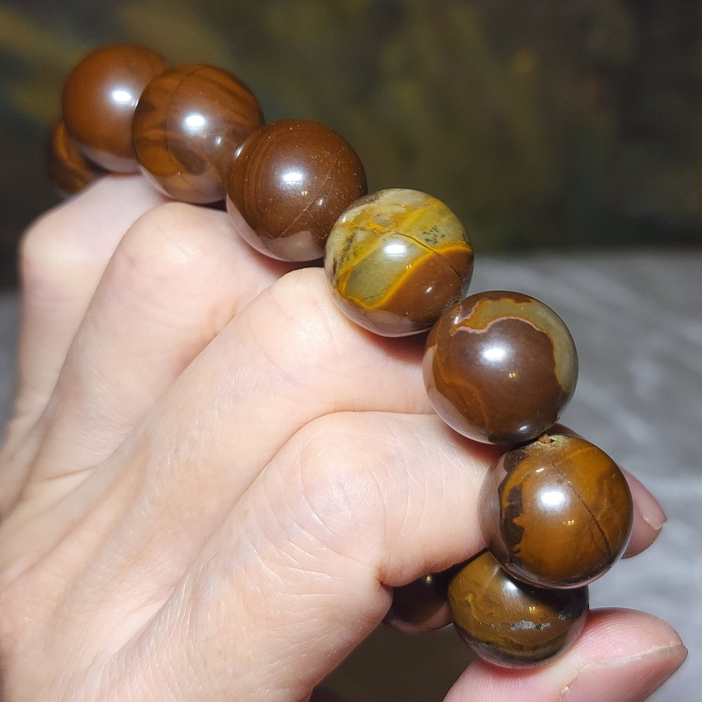 Gegegems Collection 16mm Premium Petrified Wood with vaious inclusions bracelet 精品大尺寸木化石手链