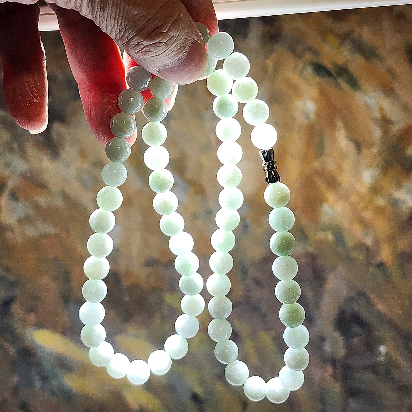 8.4mm Premium Type A Jadeite light green Jade necklace 优质翡翠A货淡绿项链