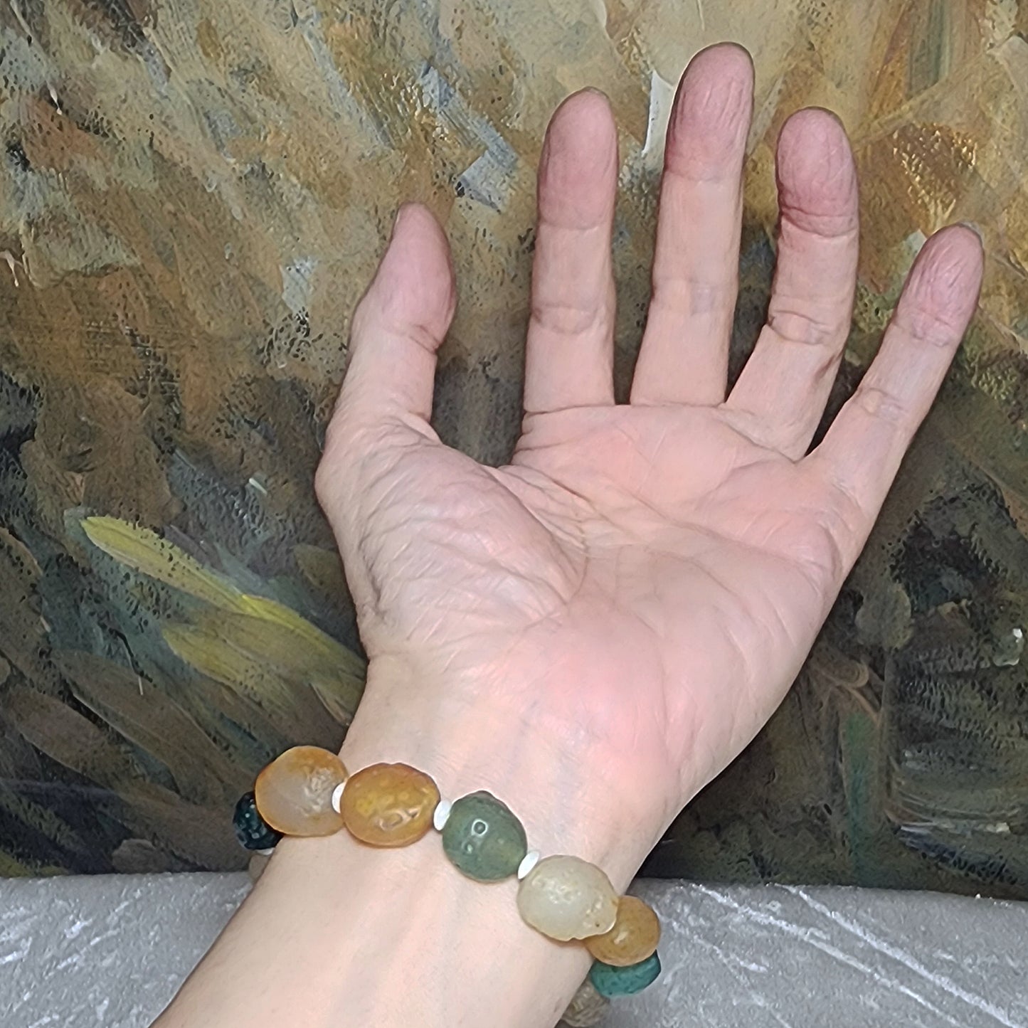 40.8 grams Premium raw Gobi Desert Agate & Tagua (Ivory-Fruit) bracelet 精品天然戈壁沙漠玛瑙原石配象牙果隔片手链