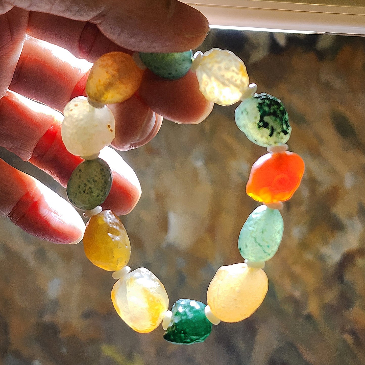 40.8 grams Premium raw Gobi Desert Agate & Tagua (Ivory-Fruit) bracelet 精品天然戈壁沙漠玛瑙原石配象牙果隔片手链
