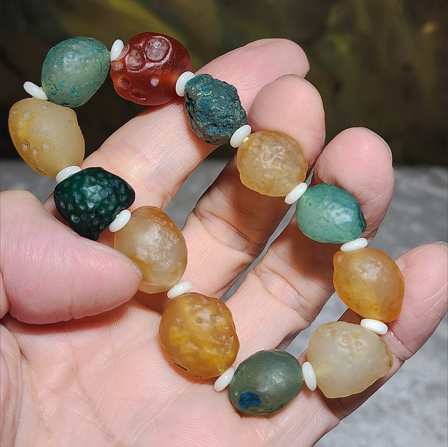 40.8 grams Premium raw Gobi Desert Agate & Tagua (Ivory-Fruit) bracelet 精品天然戈壁沙漠玛瑙原石配象牙果隔片手链
