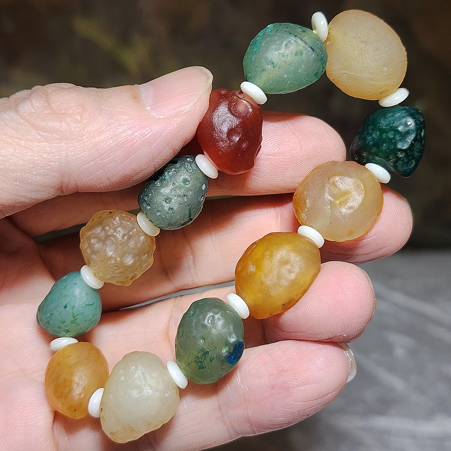 40.8 grams Premium raw Gobi Desert Agate & Tagua (Ivory-Fruit) bracelet 精品天然戈壁沙漠玛瑙原石配象牙果隔片手链