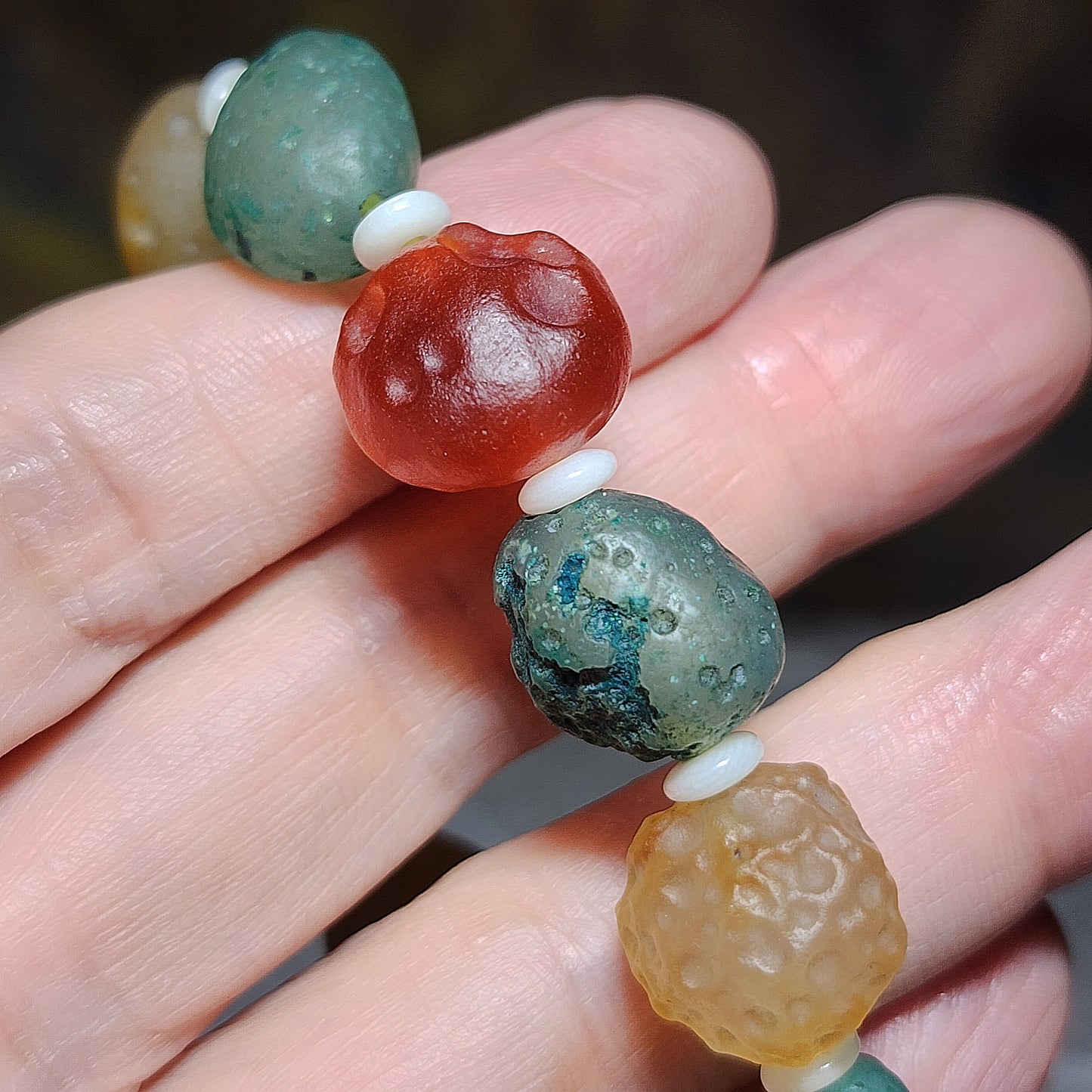 40.8 grams Premium raw Gobi Desert Agate & Tagua (Ivory-Fruit) bracelet 精品天然戈壁沙漠玛瑙原石配象牙果隔片手链