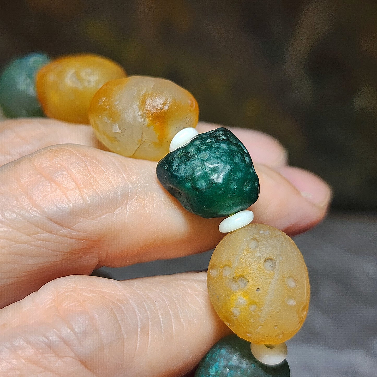 40.8 grams Premium raw Gobi Desert Agate & Tagua (Ivory-Fruit) bracelet 精品天然戈壁沙漠玛瑙原石配象牙果隔片手链