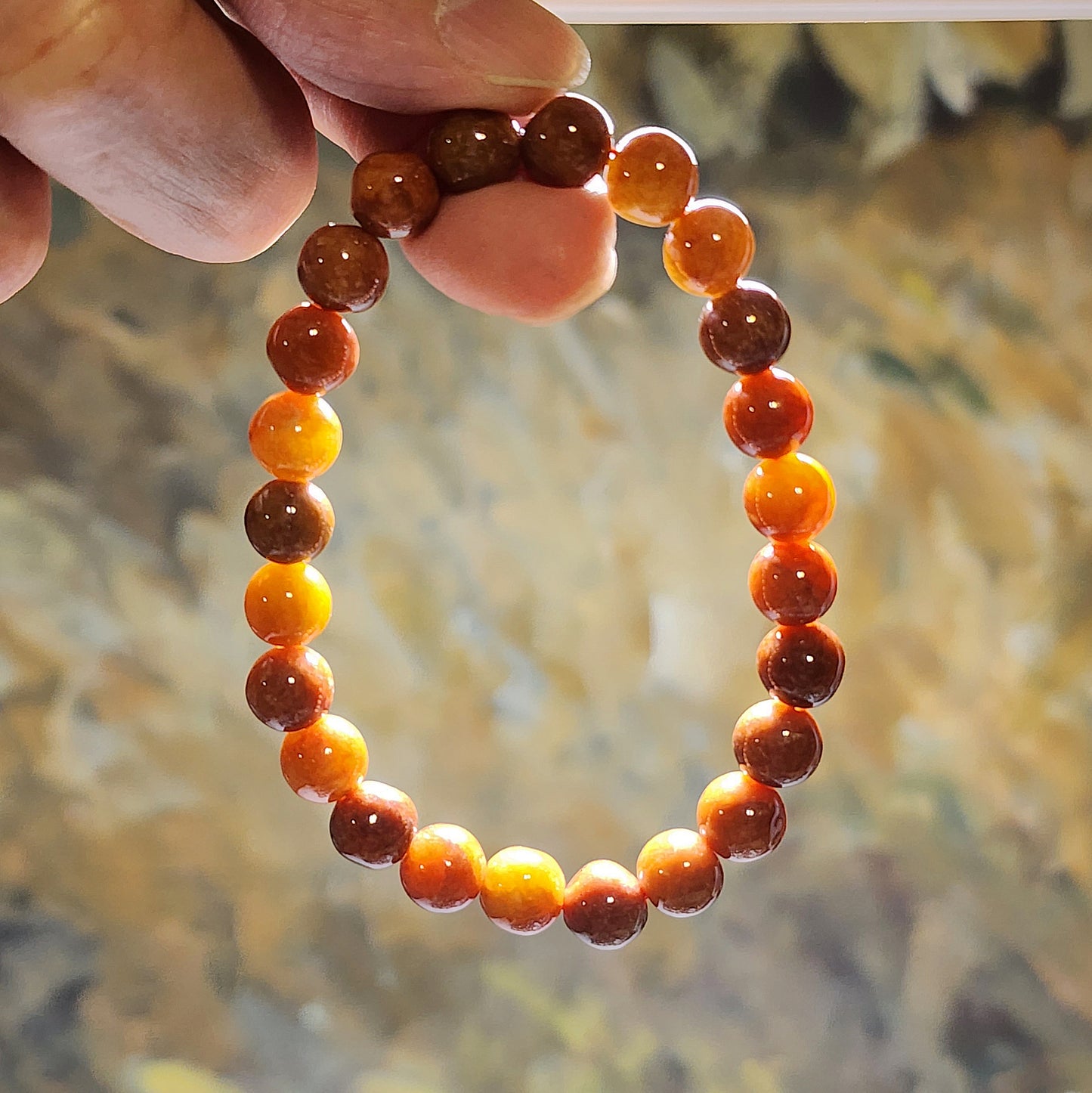 Premium 8mm Burma Type A Yellow Jadeite yellow with red hue Jade bracelet 翡翠A货黄翡带红调手链