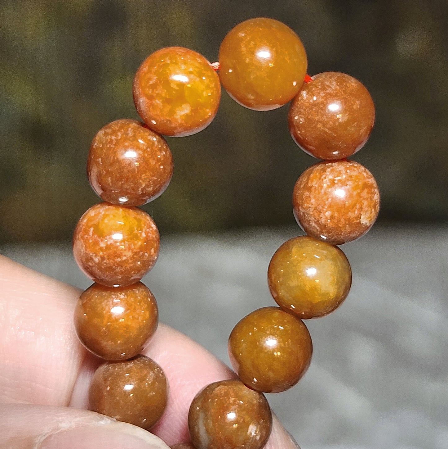 Premium 8mm Burma Type A Yellow Jadeite yellow with red hue Jade bracelet 翡翠A货黄翡带红调手链