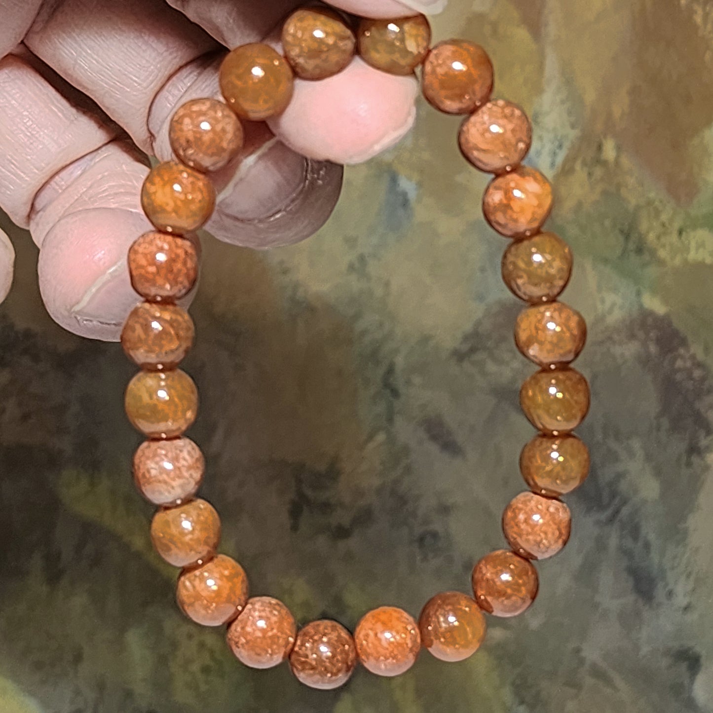 Premium 8mm Burma Type A Yellow Jadeite yellow with red hue Jade bracelet 翡翠A货黄翡带红调手链