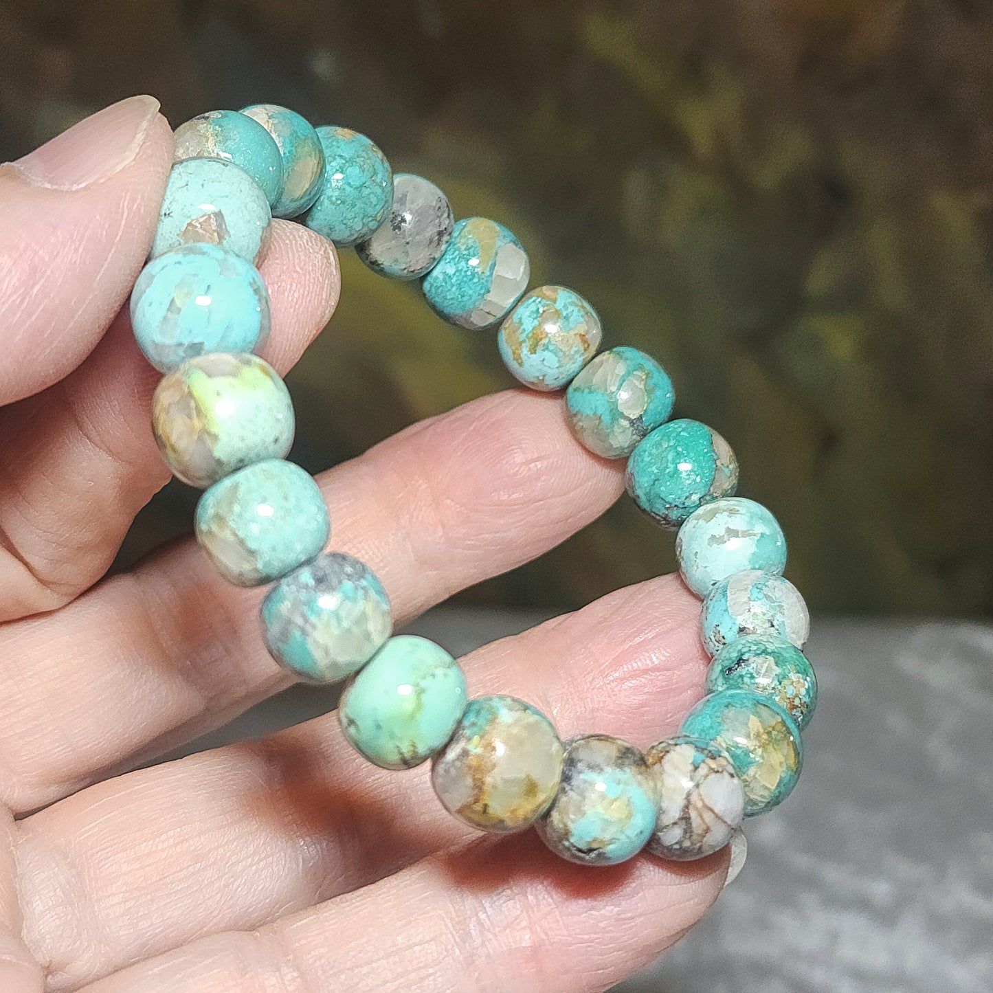 10.5mm Premium natural untreated Hubei Turquoise light blue green Tang Sancai apple shape beads bracelet 精品天然原矿湖北松石高瓷淡蓝绿唐三彩苹果珠手链