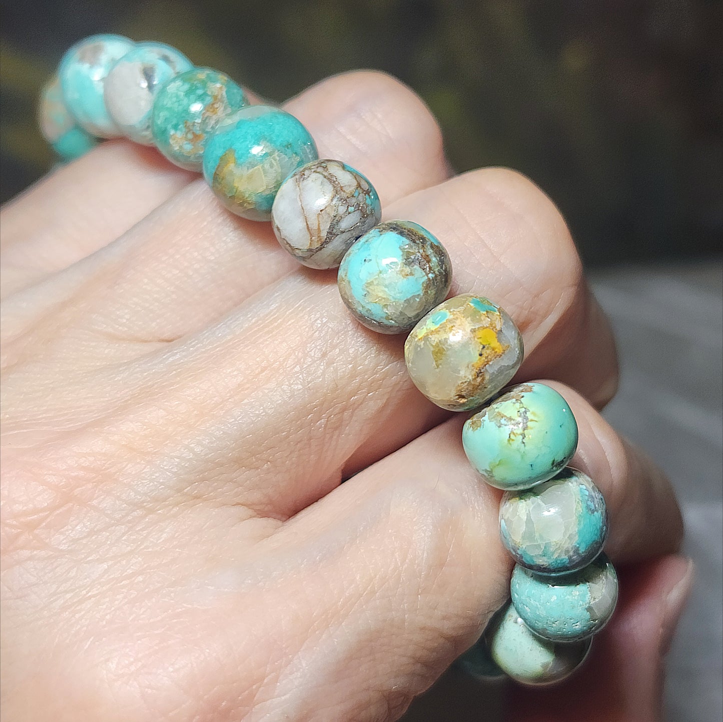 10.5mm Premium natural untreated Hubei Turquoise light blue green Tang Sancai apple shape beads bracelet 精品天然原矿湖北松石高瓷淡蓝绿唐三彩苹果珠手链