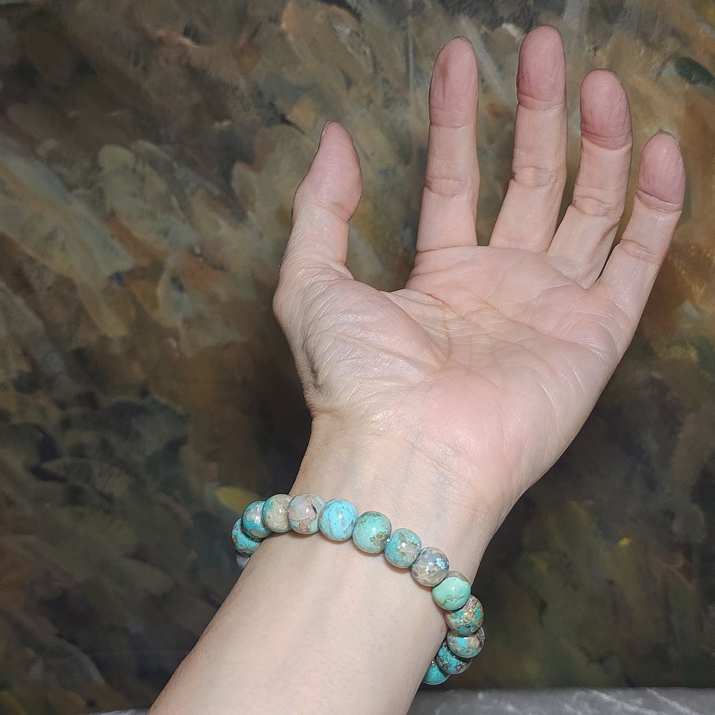 10.5mm Premium natural untreated Hubei Turquoise light blue green Tang Sancai apple shape beads bracelet 精品天然原矿湖北松石高瓷淡蓝绿唐三彩苹果珠手链