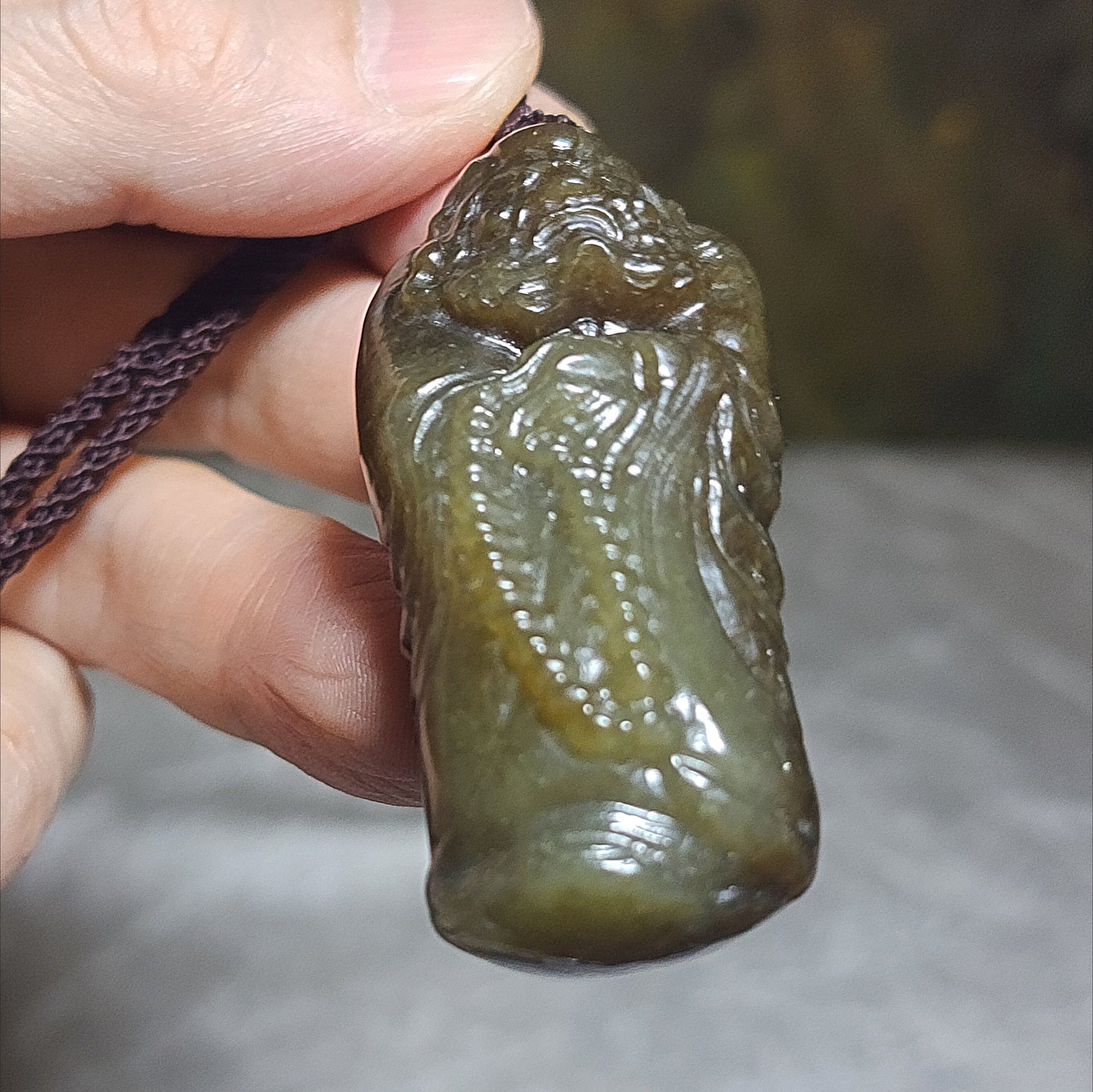 Premium Nephrite 3 dimensional Da Mo (Bodhidharma) Jade pendant (with certificate) 优质且末糖青白立体达摩吊坠(带证书)