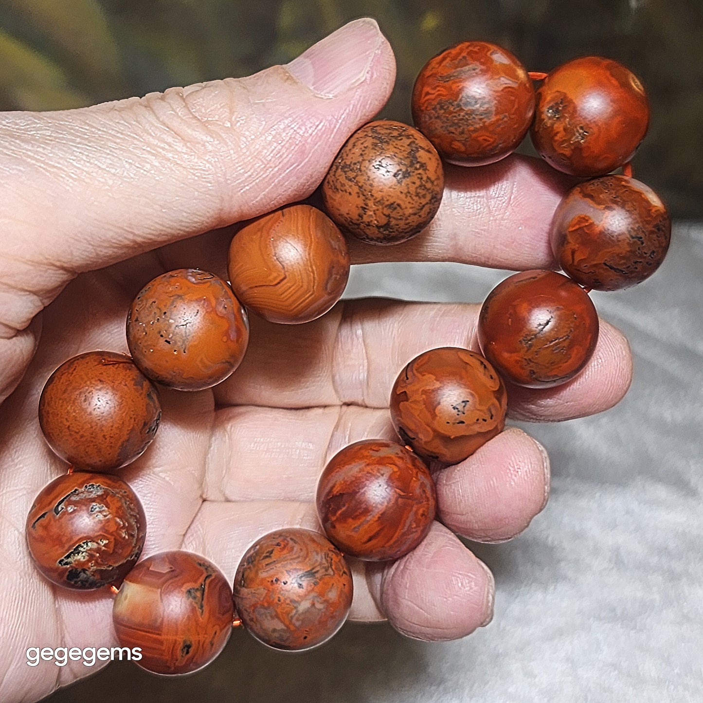 Premium 16mm+ Waxi Nan Hong patinaed bracelet 优质瓦西南红树化包漿手链