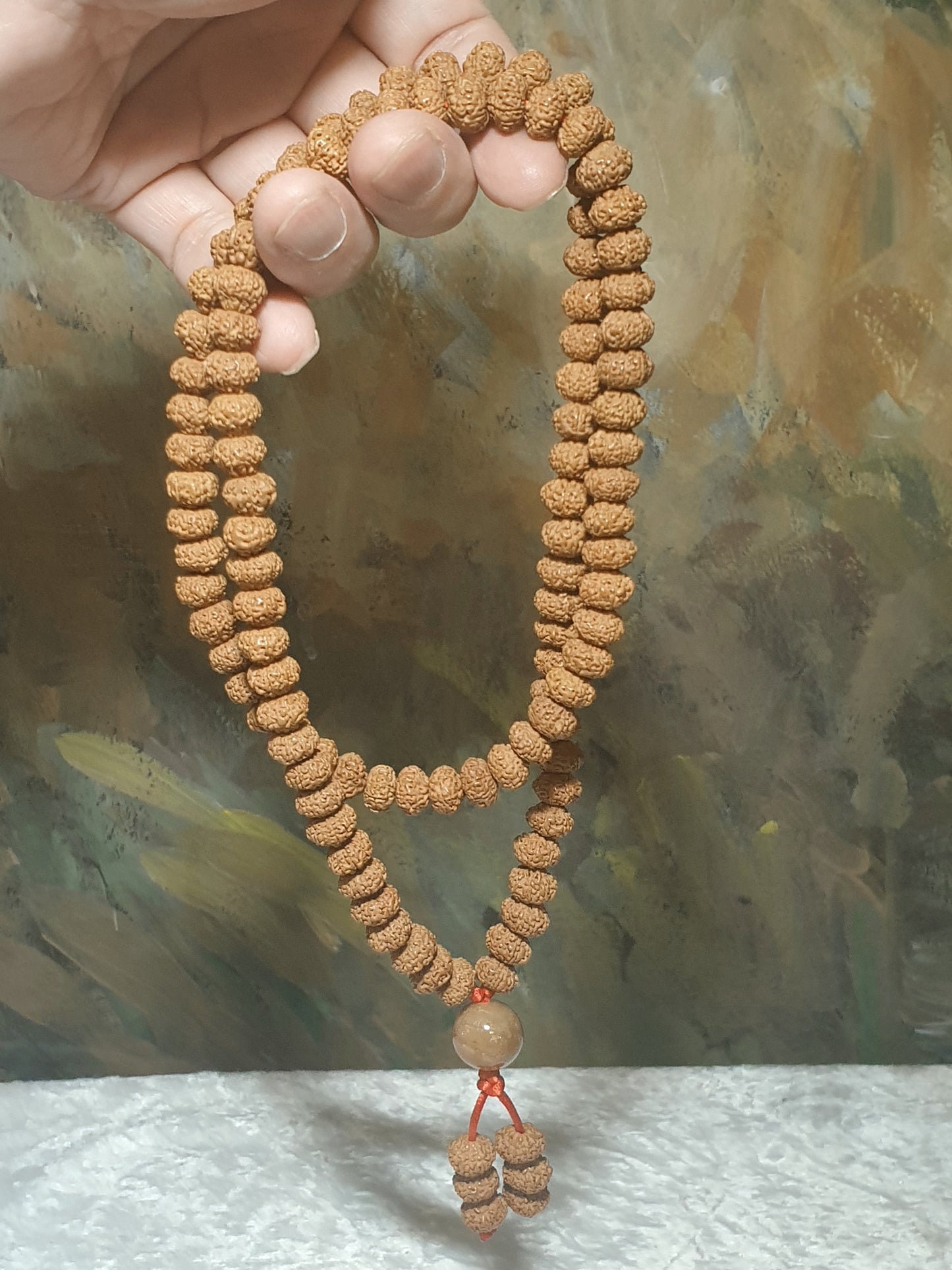 9.5mm 9-Mukhi (Faces) abacus shape Rudraksha with 14mm Yellow Jadeite 108 mala beads/necklace 9.5毫米九瓣飞碟小金刚菩提配14毫米黄翡108念珠/项链