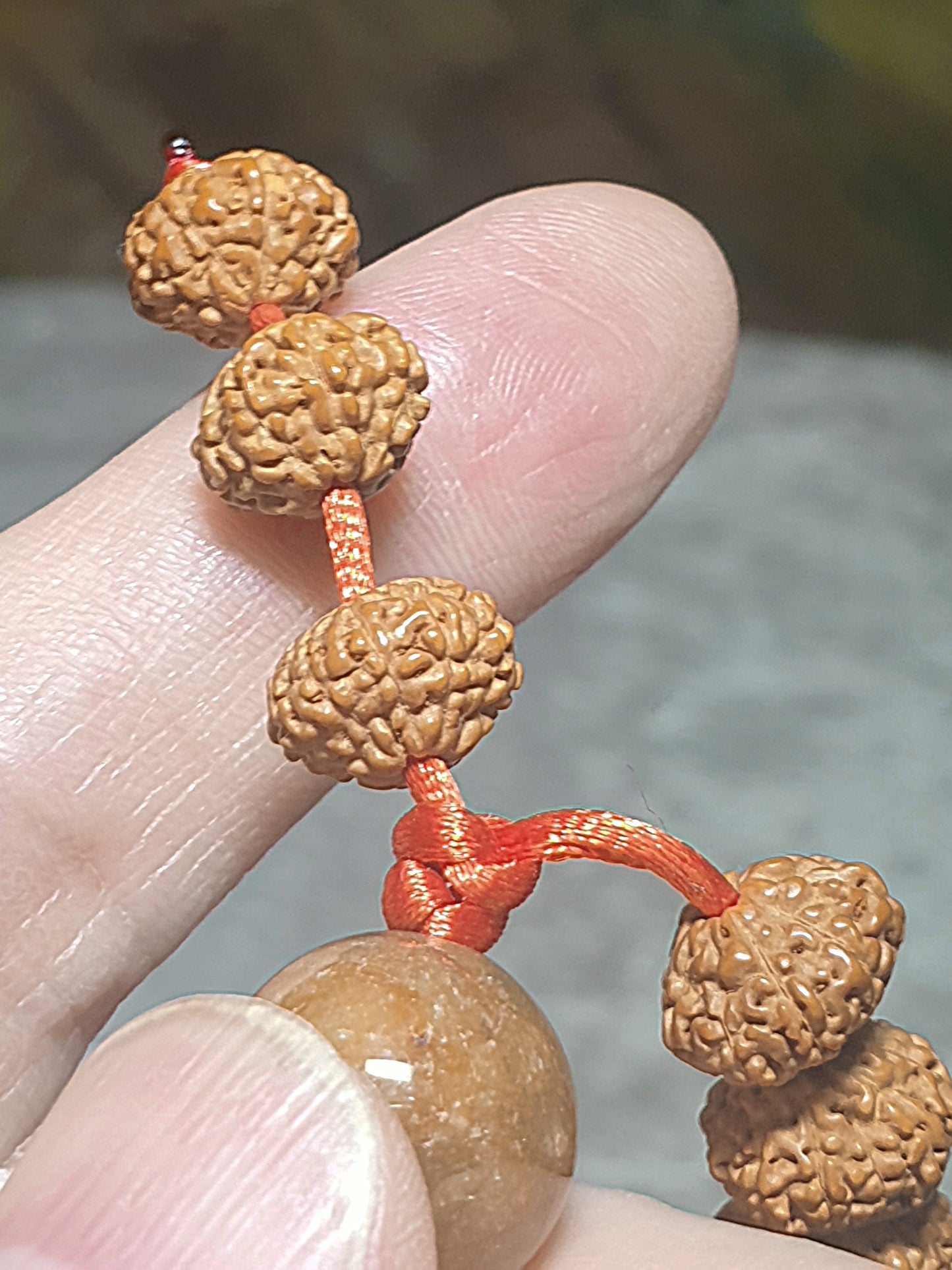 9.5mm 9-Mukhi (Faces) abacus shape Rudraksha with 14mm Yellow Jadeite 108 mala beads/necklace 9.5毫米九瓣飞碟小金刚菩提配14毫米黄翡108念珠/项链