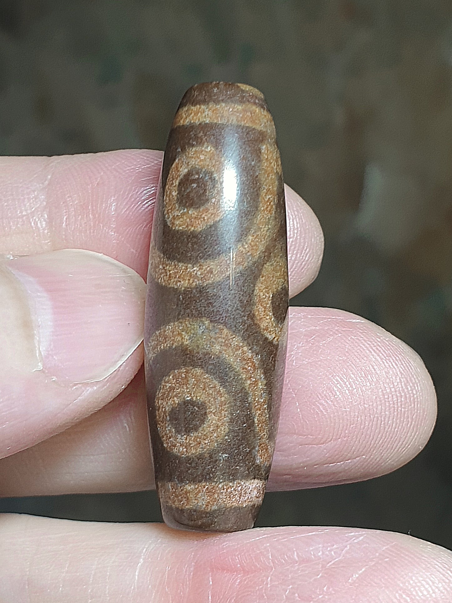 39.8mm Aged Tibetan Xang Xung (Zhang Zhung) Visvavajra 6 Eyes Dzi with red spots (with certificate, necklace string) 39.8毫米西藏老矿象雄满朱砂十字金刚六眼天珠(带证书送项链绳)