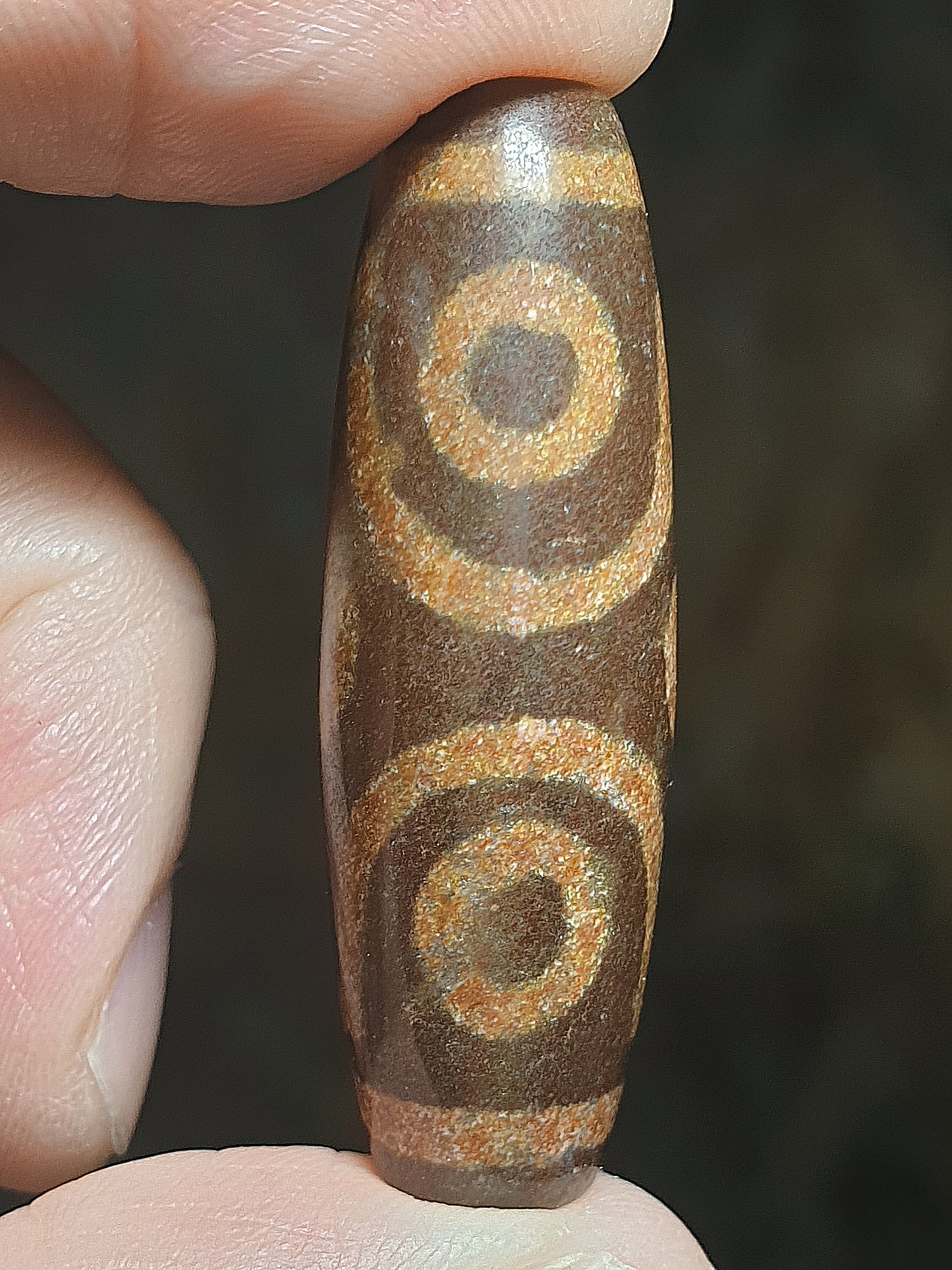 39.8mm Aged Tibetan Xang Xung (Zhang Zhung) Visvavajra 6 Eyes Dzi with red spots (with certificate, necklace string) 39.8毫米西藏老矿象雄满朱砂十字金刚六眼天珠(带证书送项链绳)