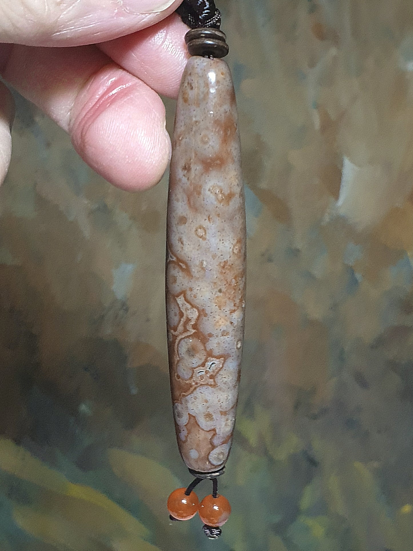 75mm Aged Tibetan Xang Xung (Zhang Zhung) Natural Eyes ("Heavenly Eyes") Dzi with lots of very fine red spots pendant (with certificate, necklace string) 75毫米西藏老矿象雄满细朱砂天眼天珠吊坠(带证书)