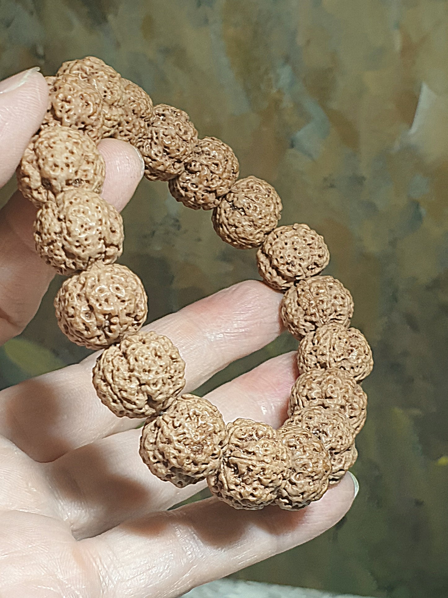 Rare small size 15.5mm Nepal Rudraksha high altitude (dense & high natural oil contents) "Plum Blossom" "honeycomb" 5 Mukhi (faces) bracelet with 2 extra beads 罕见小尺寸15.5毫米尼泊尔大金刚菩提子五瓣高山安娜铁籽梅花蜂窝手链加两颗备籽