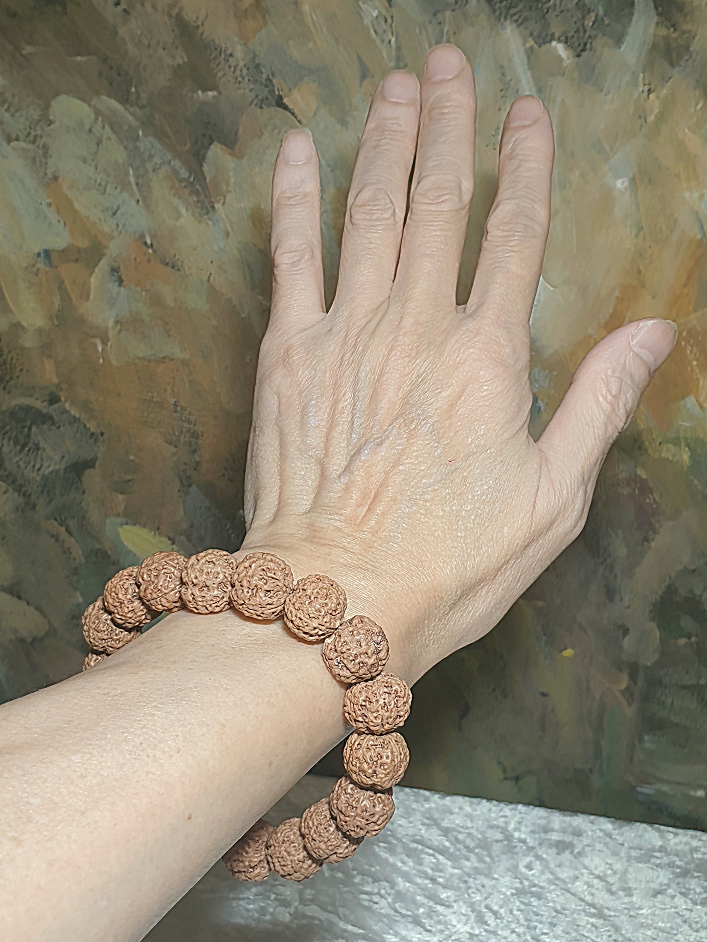 Rare small size 15.5mm Nepal Rudraksha high altitude (dense & high natural oil contents) "Plum Blossom" "honeycomb" 5 Mukhi (faces) bracelet with 2 extra beads 罕见小尺寸15.5毫米尼泊尔大金刚菩提子五瓣高山安娜铁籽梅花蜂窝手链加两颗备籽