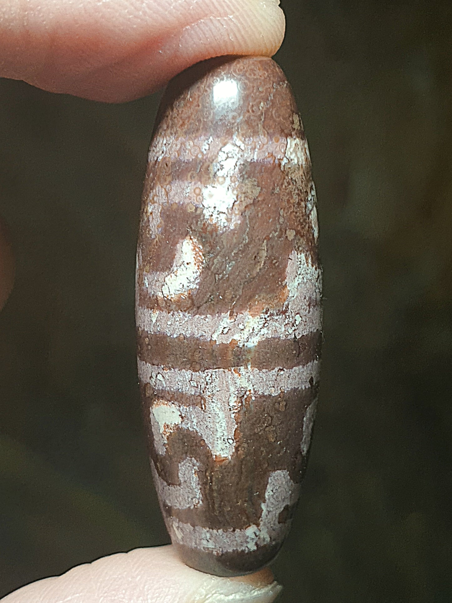 4cm Aged Tibetan Xang Xung (Zhang Zhung) Dharma Vajra Dzi with red spots and natural stone pattern (with certificate, necklace string) 4厘米西藏老矿象雄满细朱砂天然纹路莲师法器天珠(带证书 送项链绳)