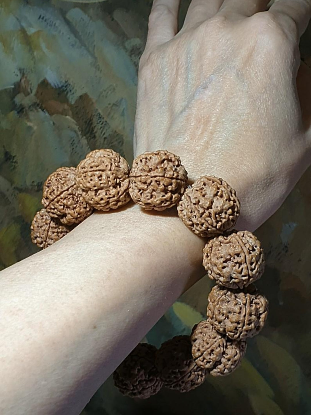 Rare XL 24mm+ Premium Nepal Rudraksha high altitude (dense & high natural oil contents) pinkish same tree both sides Plum Flower "Needle holes Honeycomb" Double-Dragon 5 Mukhi bracelet 罕见大尺寸尼泊尔五瓣高山安娜籽粉红皮同树双面梅花针孔蜂窝双龙大金刚菩提子手串